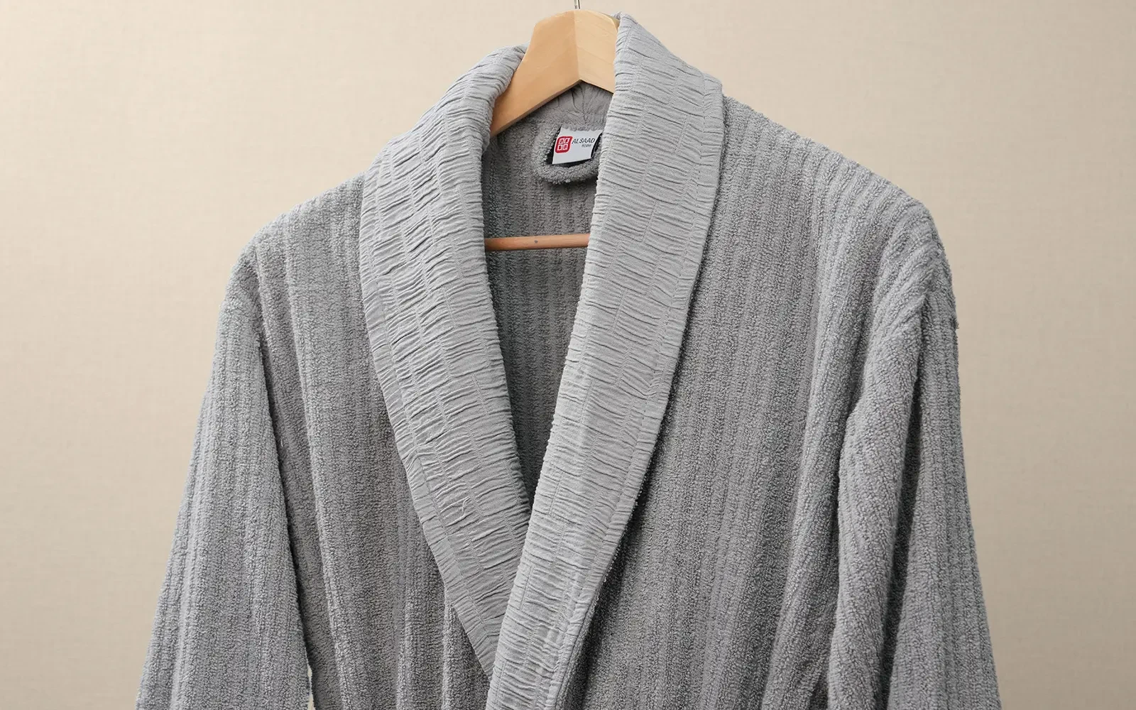 Al Saad Home Unisex Cotton Luxury Crinkle Jacquard Bathrobe Set 6 PCS - Pink & Grey