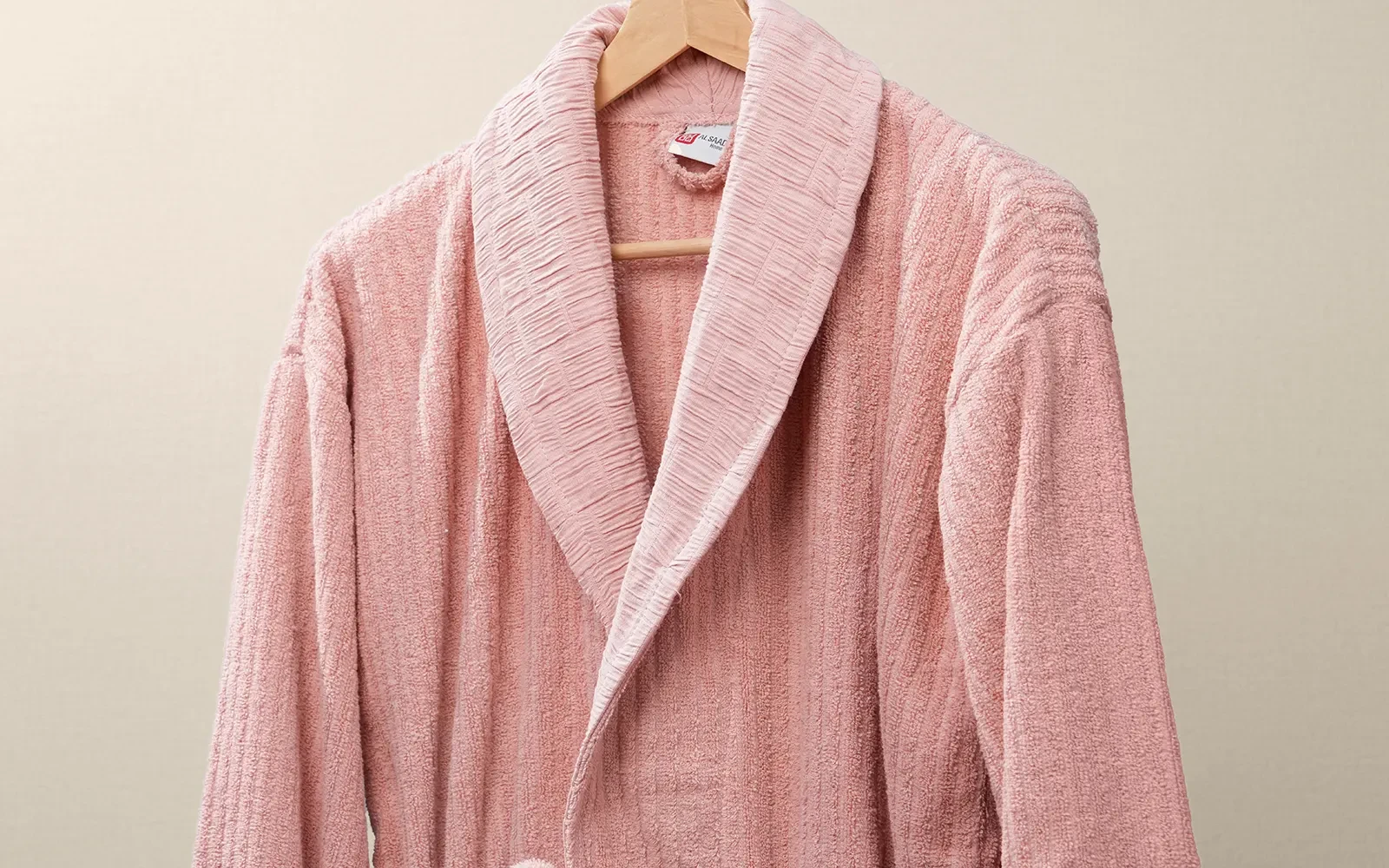 Al Saad Home Unisex Cotton Luxury Crinkle Jacquard Bathrobe Set 6 PCS - Pink & Grey