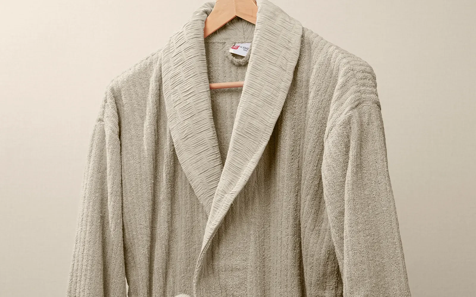 Al Saad Home Unisex Cotton Luxury Crinkle Jacquard Bathrobe Set 6 PCS - Off White & Beige