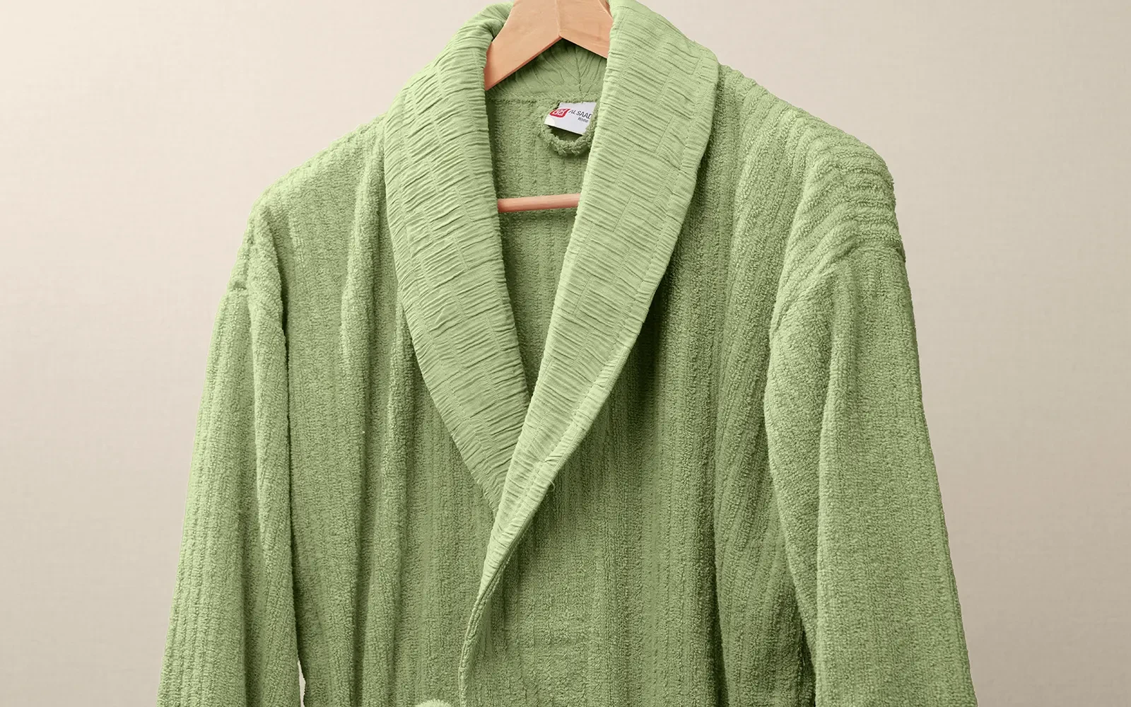 Al Saad Home Unisex Cotton Luxury Crinkle Jacquard Bathrobe Set 6 PCS - Off White & Green