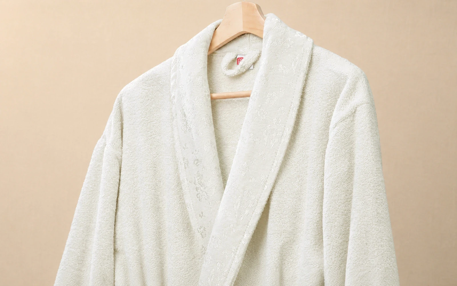 Al Saad Home Unisex Cotton Gold Boucle Jacquard Luxury Bathrobe Set 6 PCS - Off White & Beige