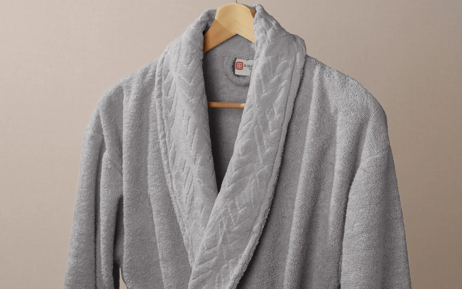Al Saad Home Unisex Cotton Elite Velvet Jacquard Luxury Bathrobe Set 6 PCS - Grey & Pink