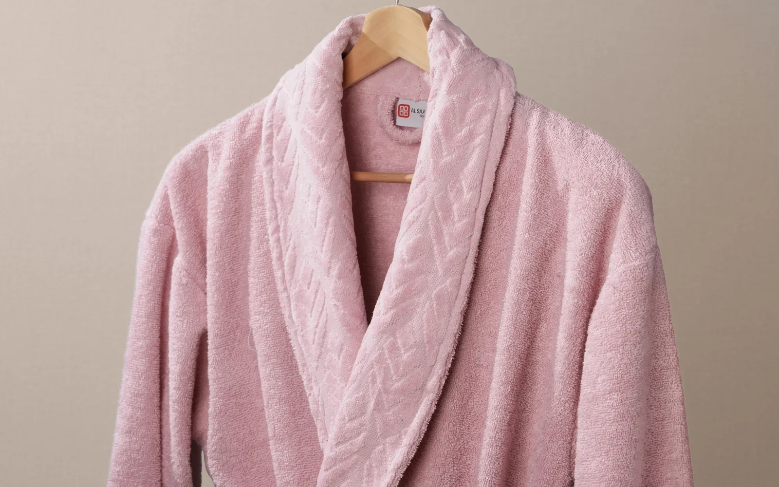 Al Saad Home Unisex Cotton Elite Velvet Jacquard Luxury Bathrobe Set 6 PCS - Grey & Pink