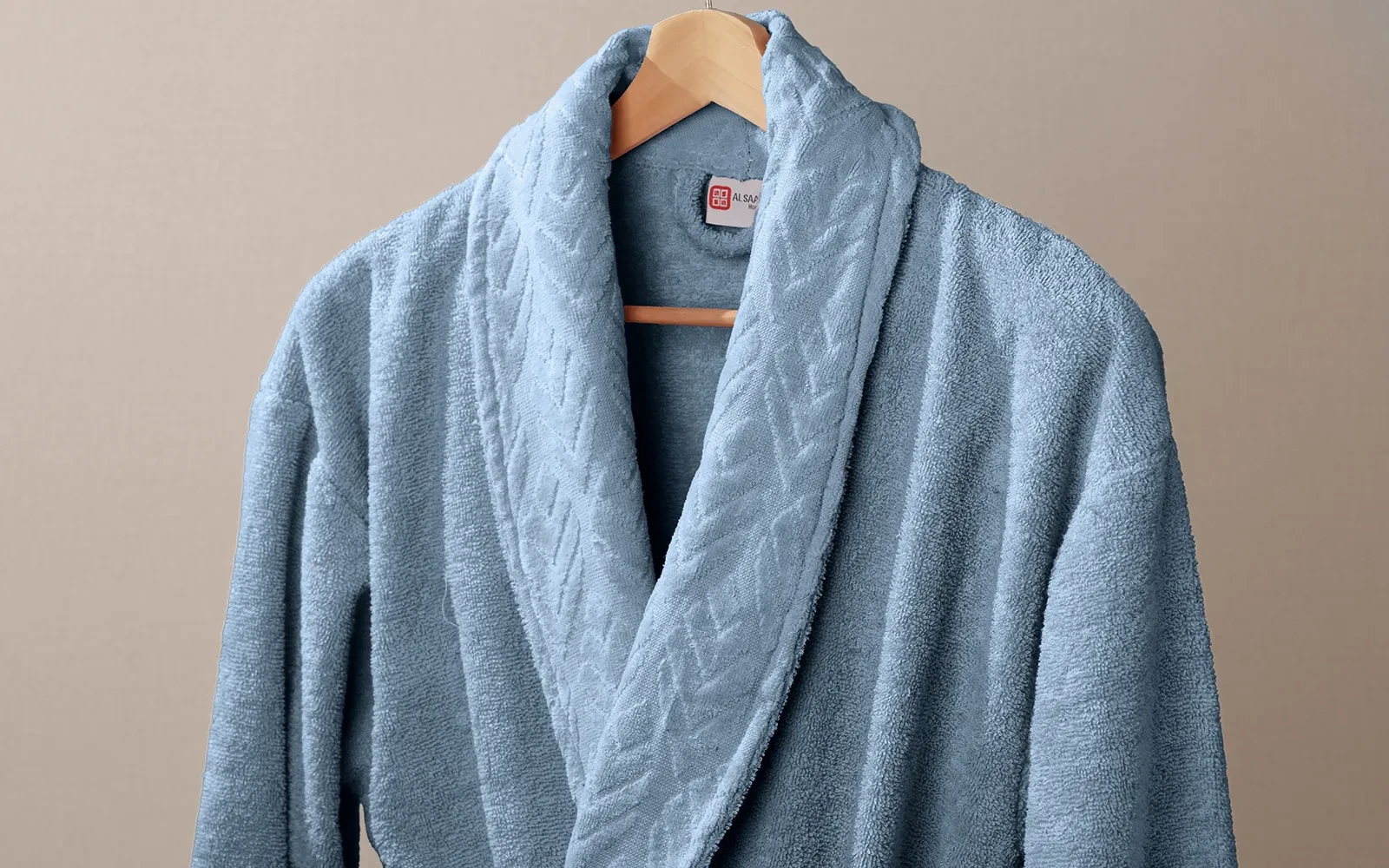 Al Saad Home Unisex Cotton Elite Velvet Jacquard Luxury Bathrobe Set 6 PCS - Off White & Blue
