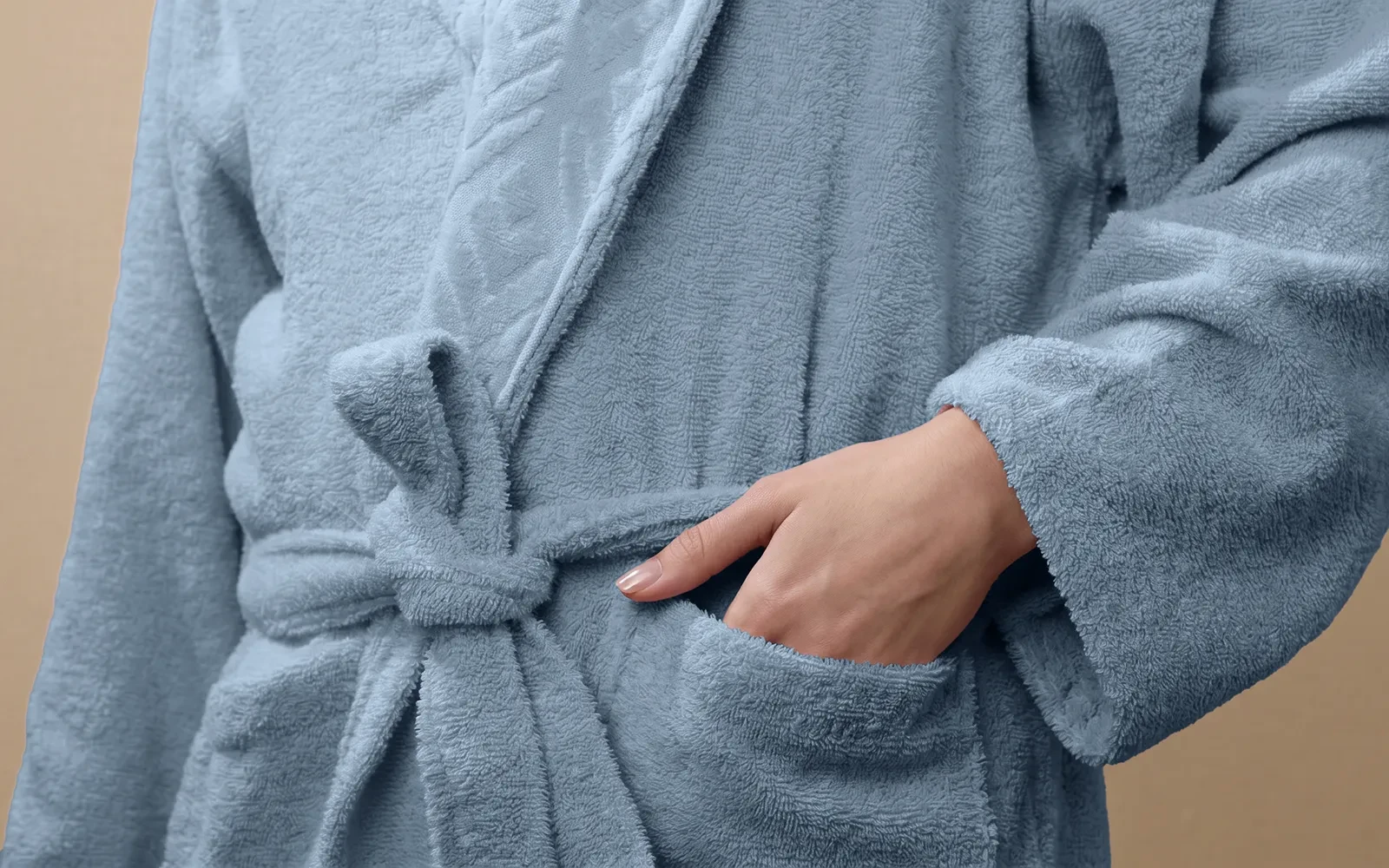 Al Saad Home Unisex Cotton Elite Velvet Jacquard Luxury Bathrobe Set 6 PCS - Off White & Blue