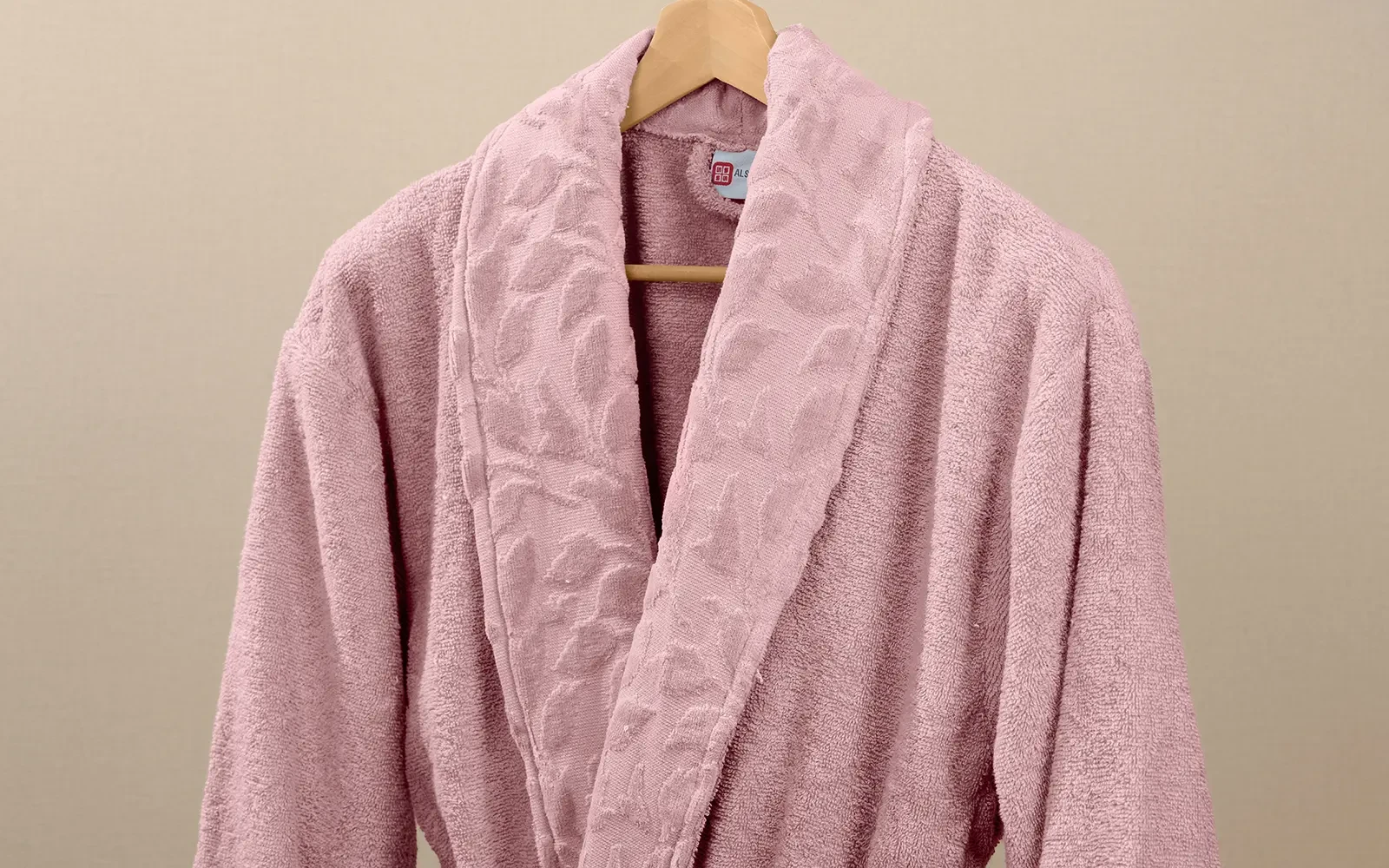 Al Saad Home Unisex Cotton Elite Velvet Jacquard Luxury Bathrobe Set 6 PCS - Grey & Pink