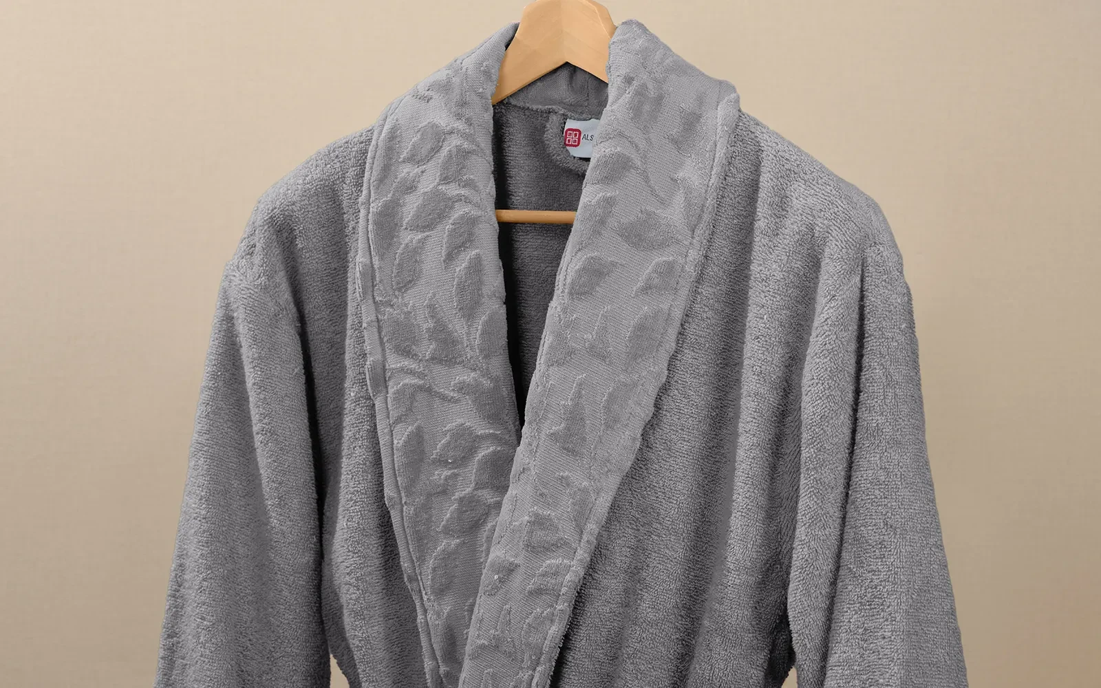 Al Saad Home Unisex Cotton Elite Velvet Jacquard Luxury Bathrobe Set 6 PCS - Grey & Pink