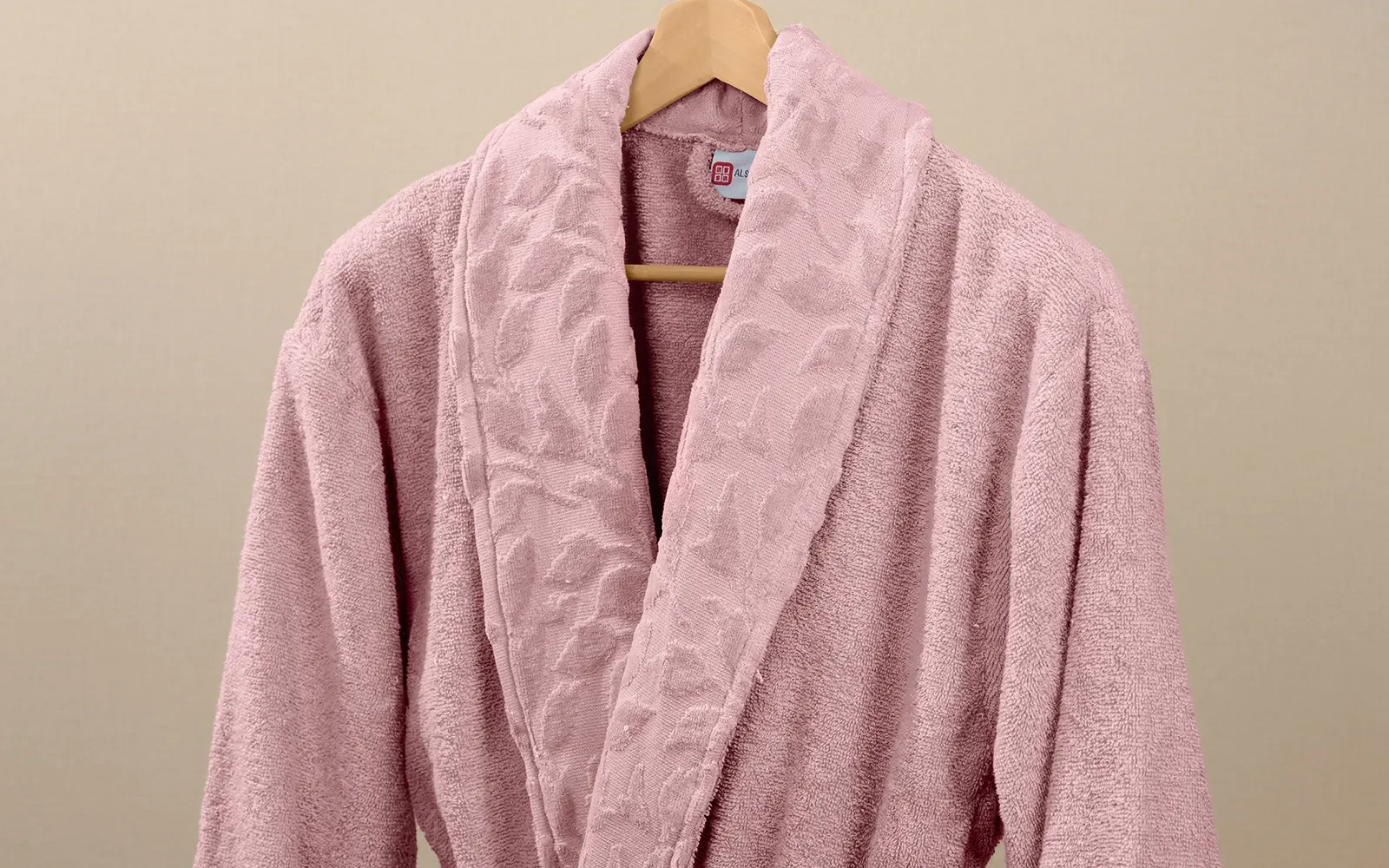 Al Saad Home Unisex Cotton Elite Velvet Jacquard Luxury Bathrobe Set 6 PCS - Off White & Pink