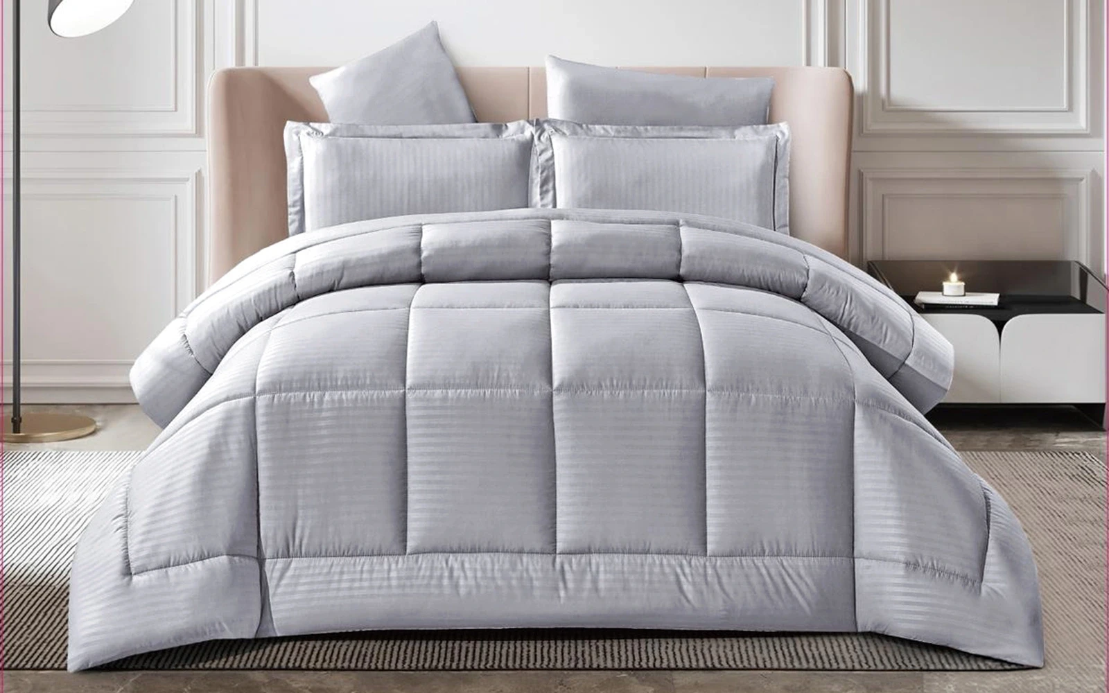 Rova Stripe Comforter Bedding Set 3 PCS - Single Grey