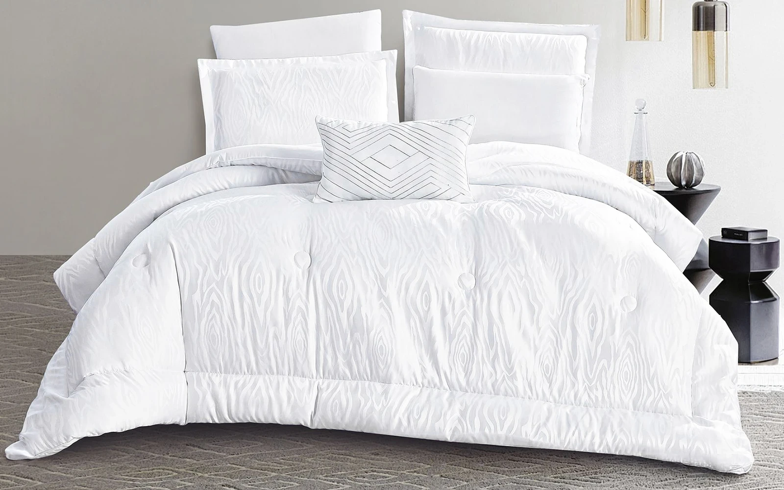 Zebra Jacquard Comforter Bedding Set 6 PCS - Queen White