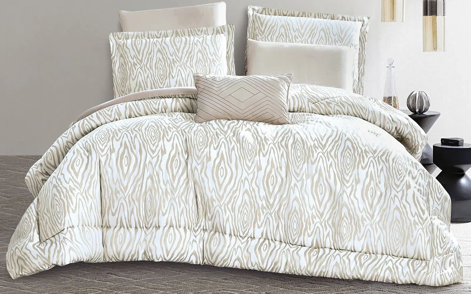 Zebra Jacquard Comforter Bedding Set 6 PCS - Queen D.Beige