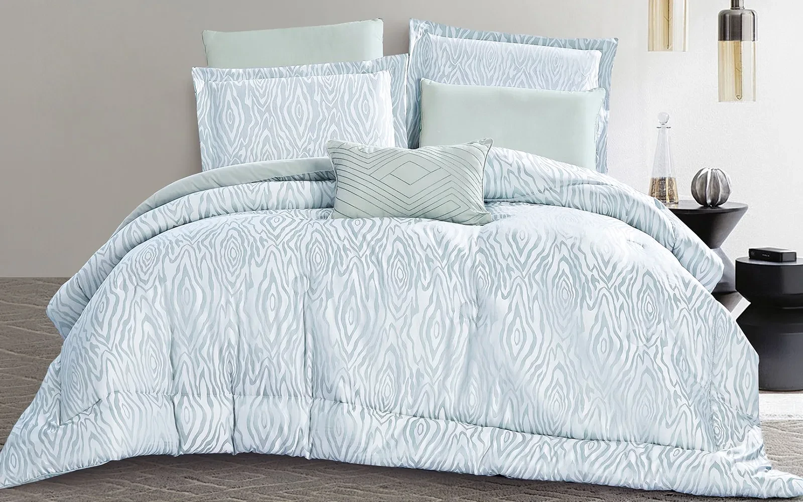 Zebra Jacquard Comforter Bedding Set 6 PCS - Queen Silver