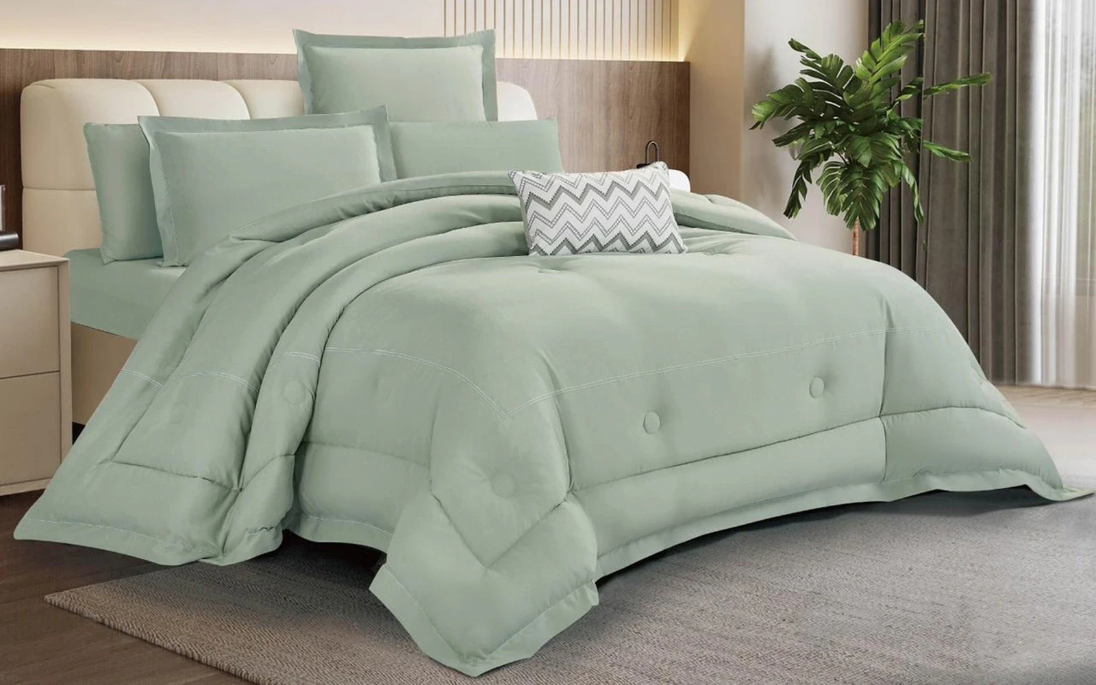 Lenor Embroidered Comforter Bedding Set 6 PCS - Queen Mint