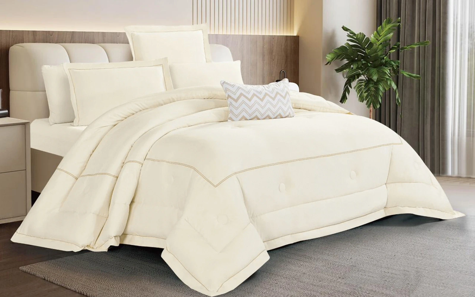 Lenor Embroidered Comforter Bedding Set 6 PCS - Queen Cream
