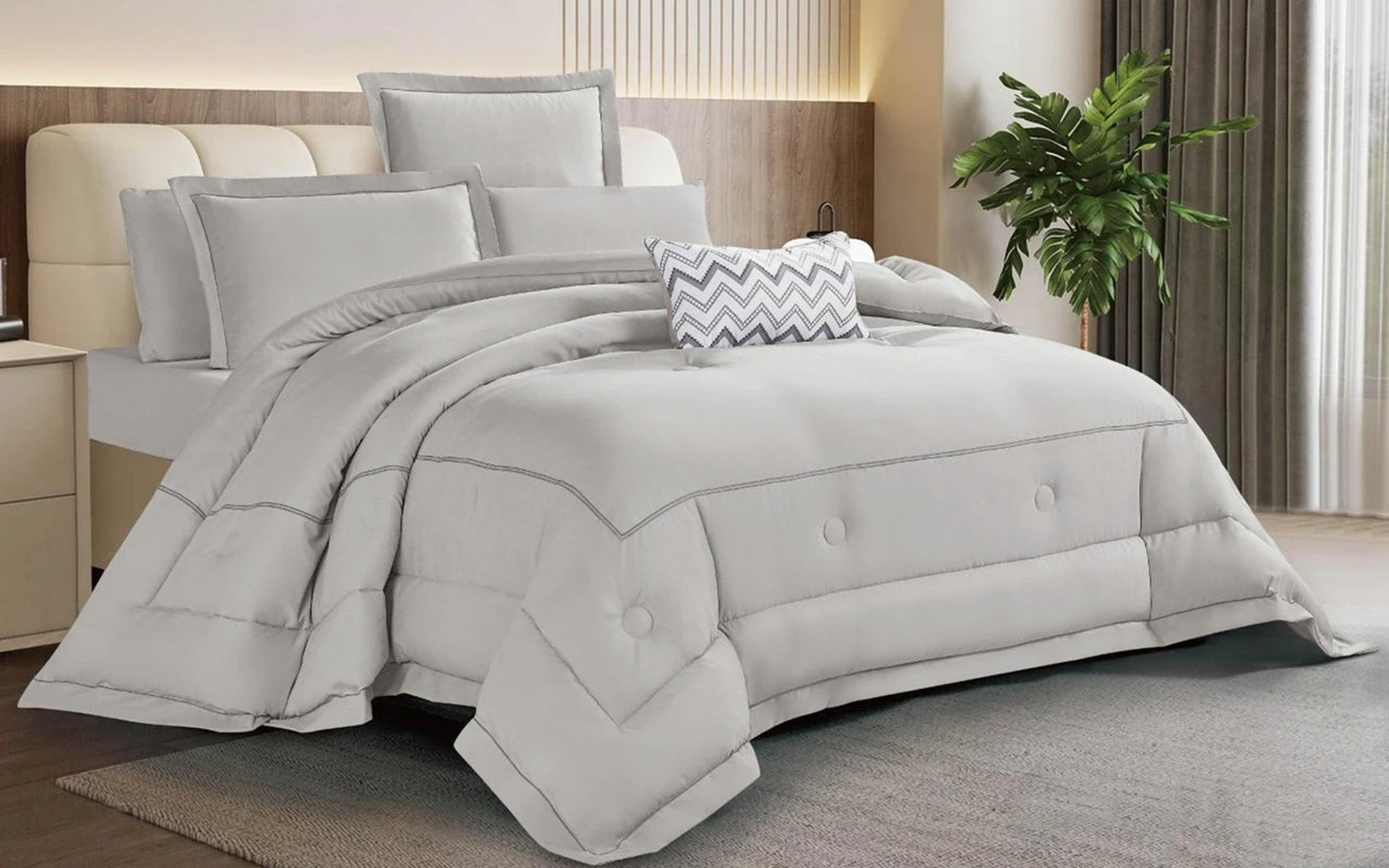 Lenor Embroidered Comforter Bedding Set 4 PCS - Single Grey