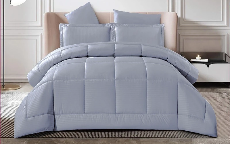 Rova Stripe Comforter Bedding Set 4 PCS - King D.Grey