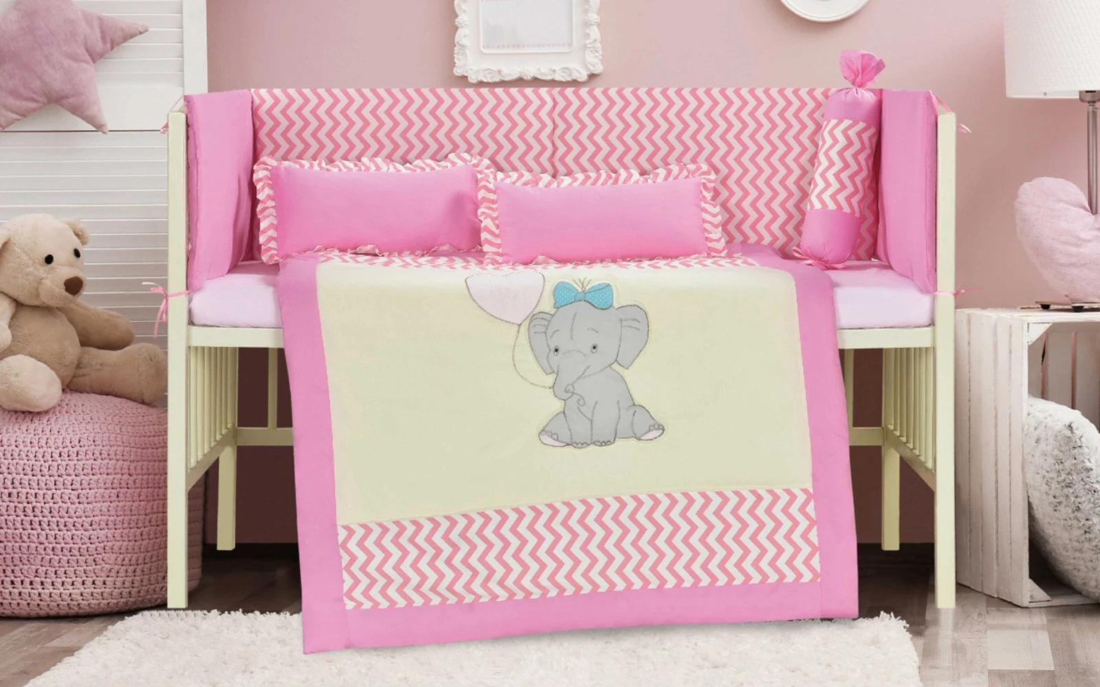 Baby Love Cotton Embroidered Comforter Bedding Set 6 PCS - Multi Color