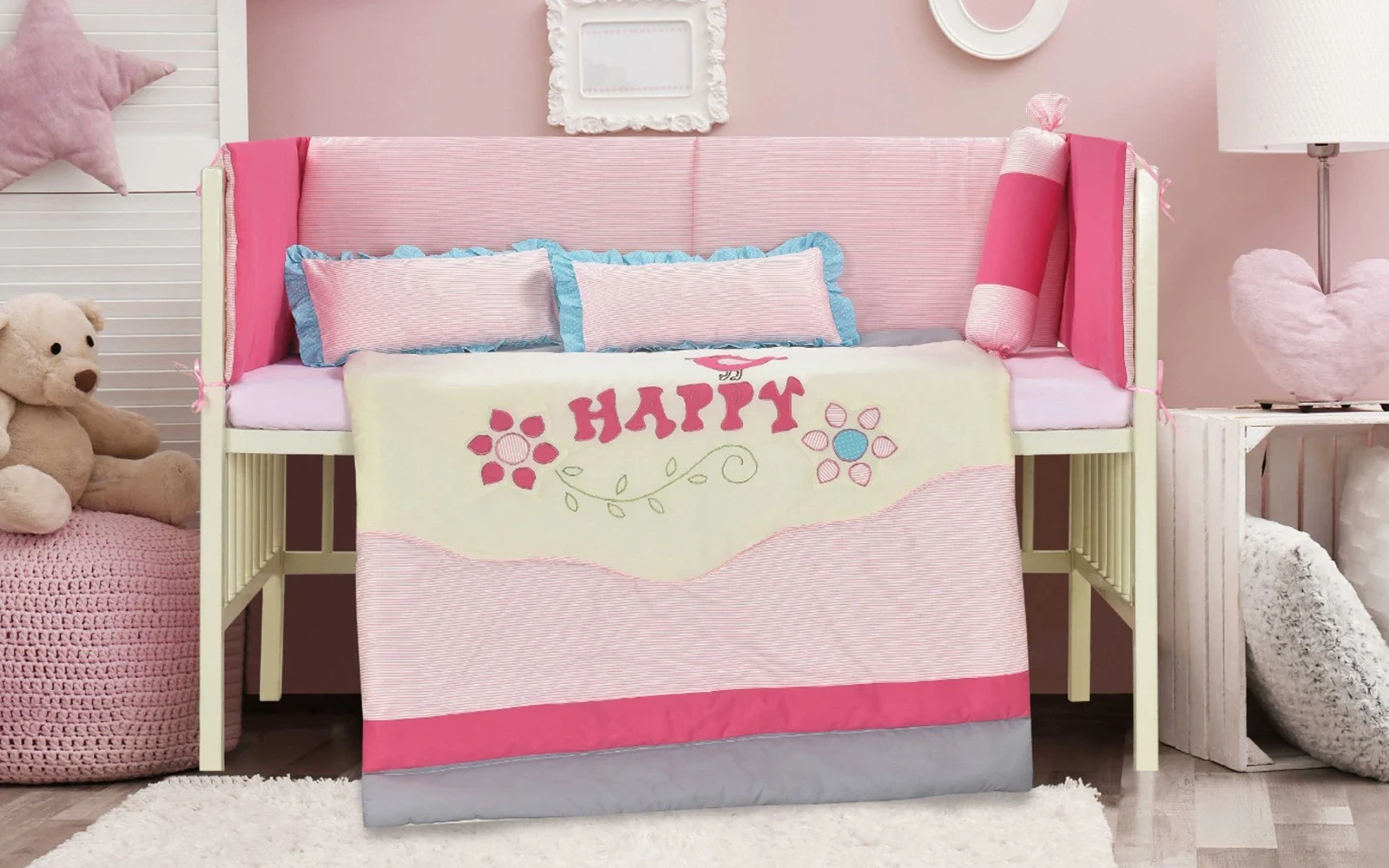 Baby Love Cotton Embroidered Comforter Bedding Set 6 PCS - Multi Color