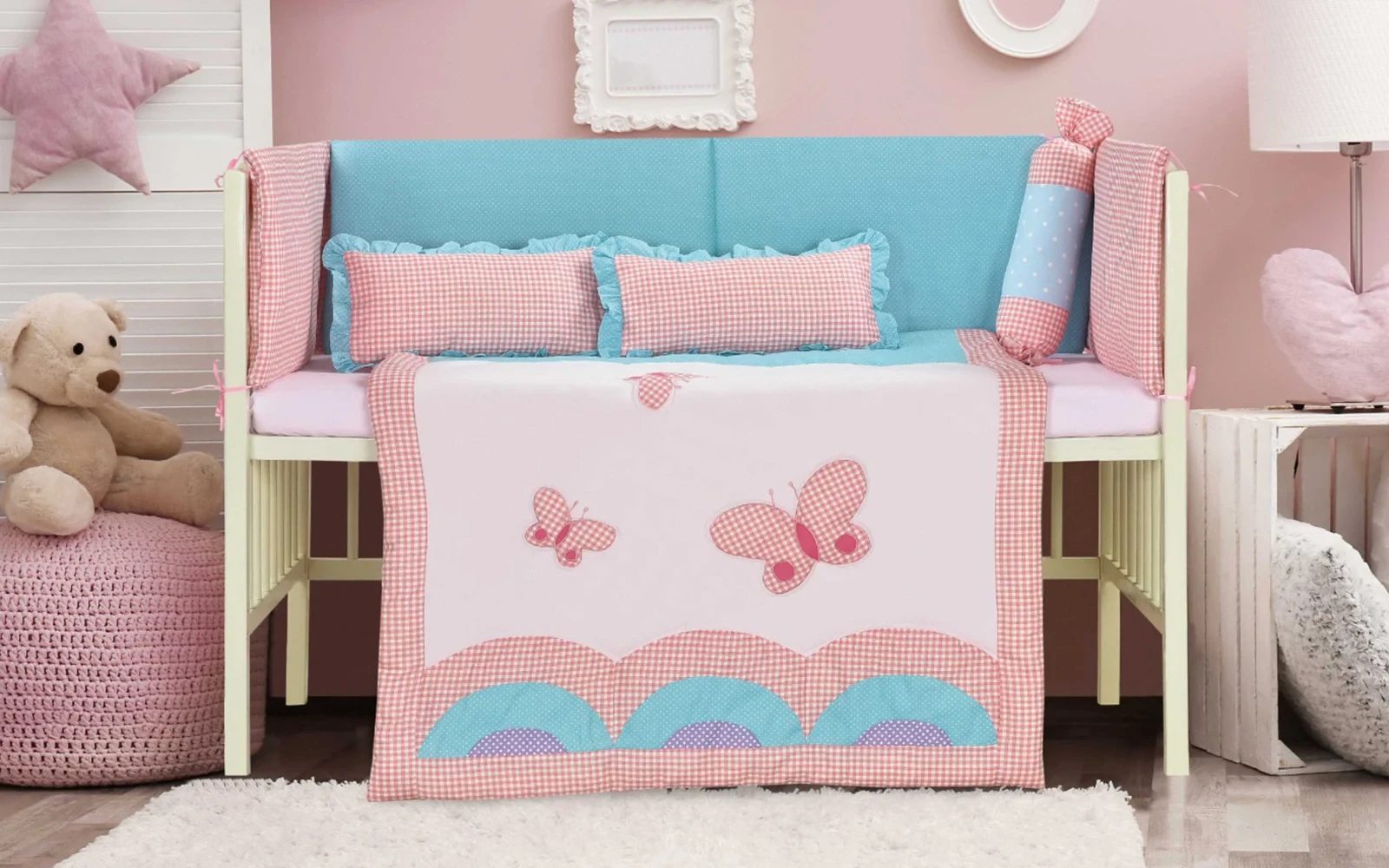 Baby Love Cotton Embroidered Comforter Bedding Set 6 PCS - Multi Color