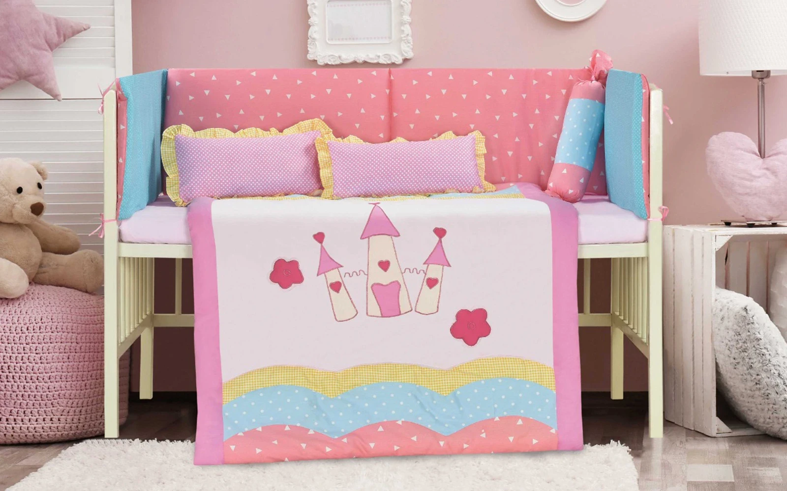 Baby Love Cotton Embroidered Comforter Bedding Set 6 PCS - Multi Color