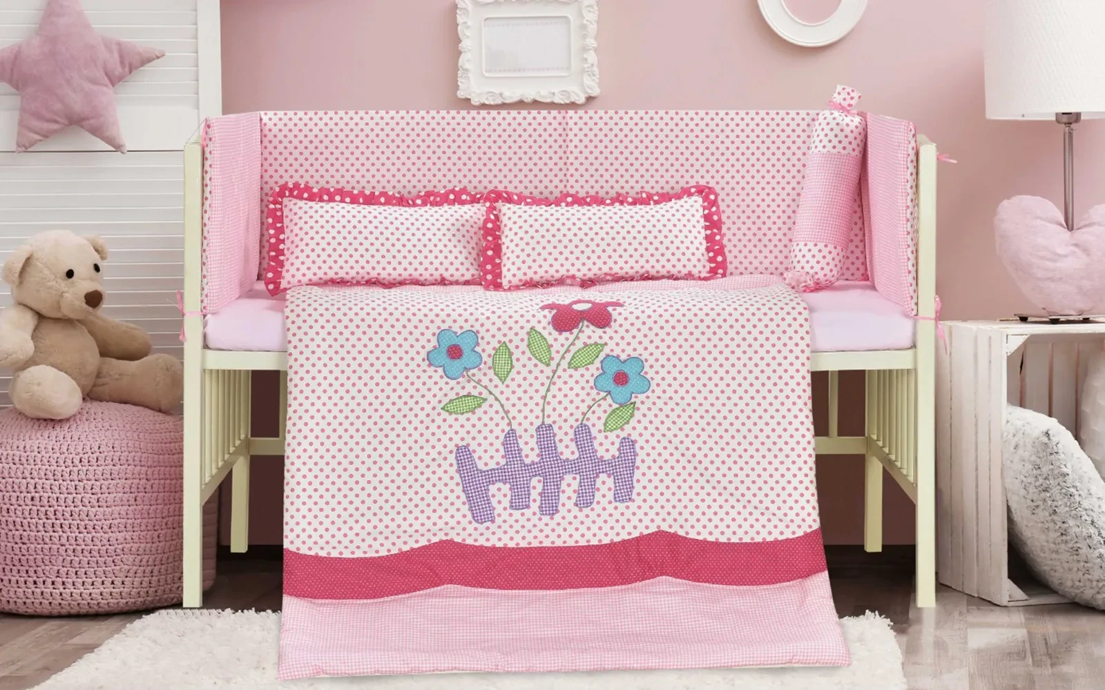 Baby Love Cotton Embroidered Comforter Bedding Set 6 PCS - Multi Color