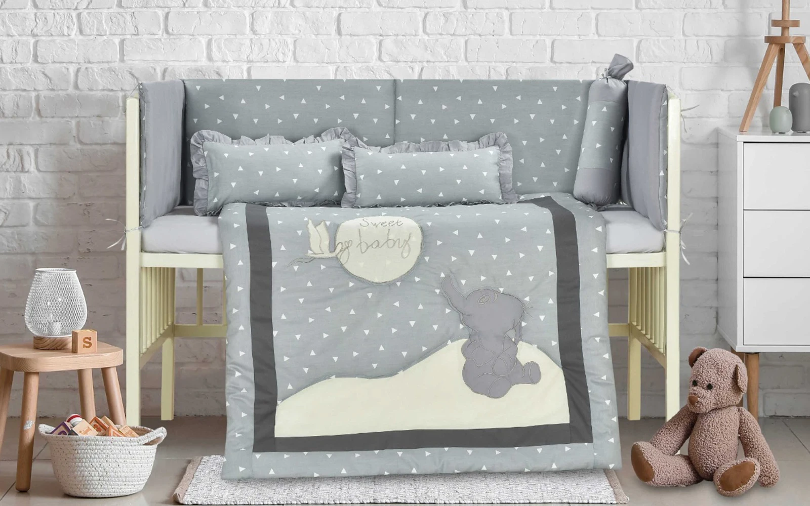 Baby Love Cotton Embroidered Comforter Bedding Set 6 PCS - Multi Color