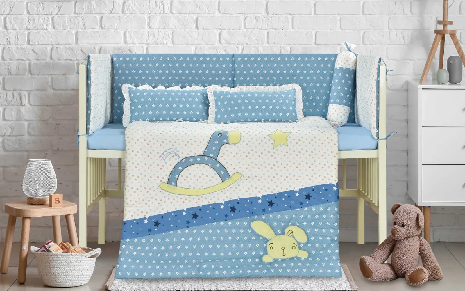 Baby Love Cotton Embroidered Comforter Bedding Set 6 PCS - Multi Color