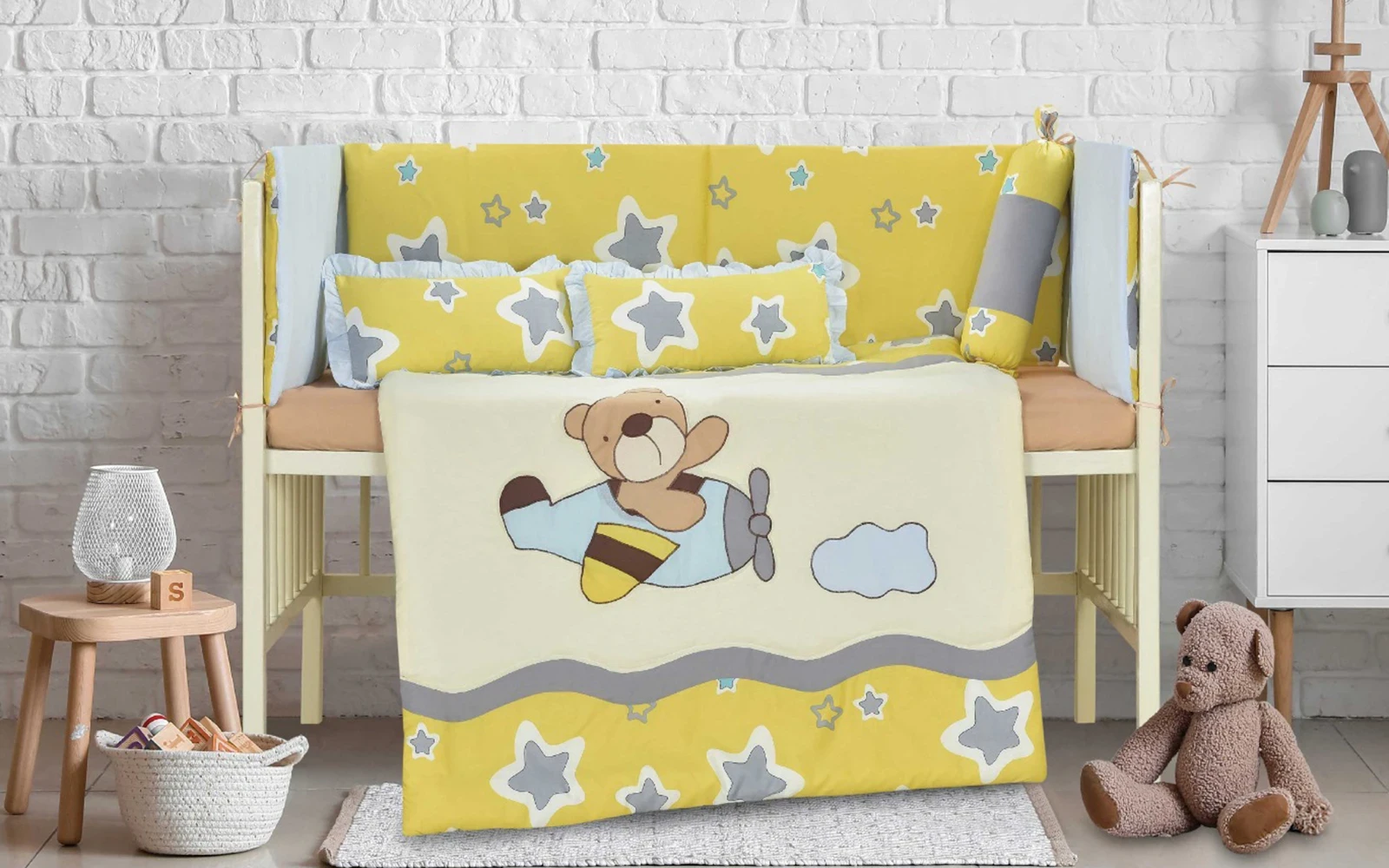Baby Love Cotton Embroidered Comforter Bedding Set 6 PCS - Multi Color