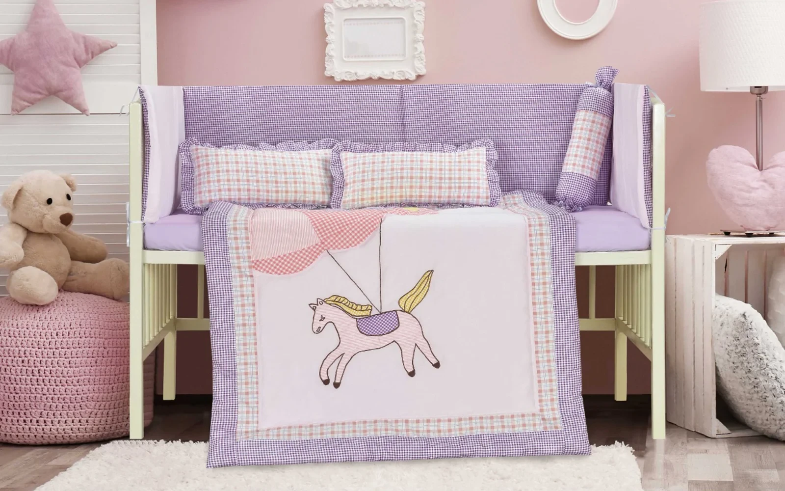 Baby Love Cotton Embroidered Comforter Bedding Set 6 PCS - Multi Color