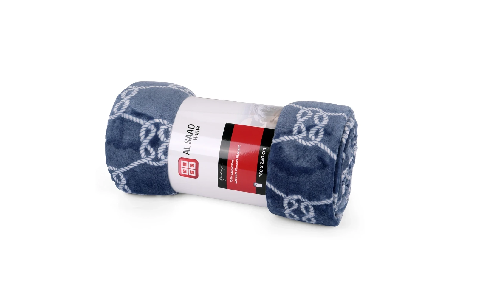 Al Saad Home Flannel Blanket 1 PC - Single Navy & White