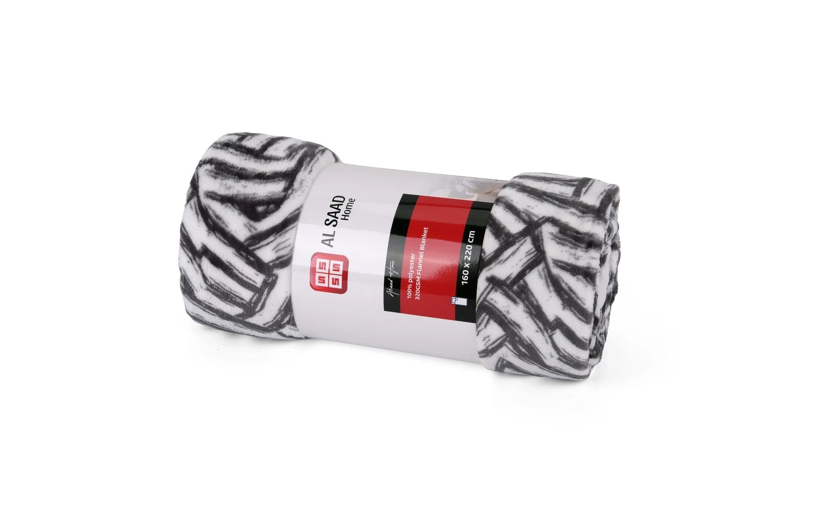 Al Saad Home Flannel Blanket 1 PC - Single White & Black
