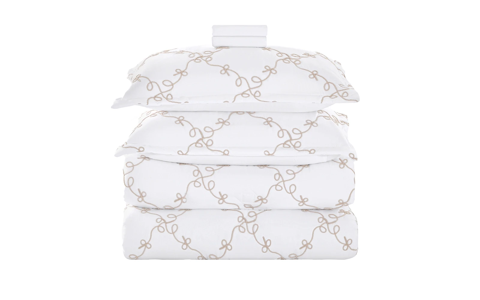 Elyon Comforter Bedding Set 6 PCS - King White & Beige