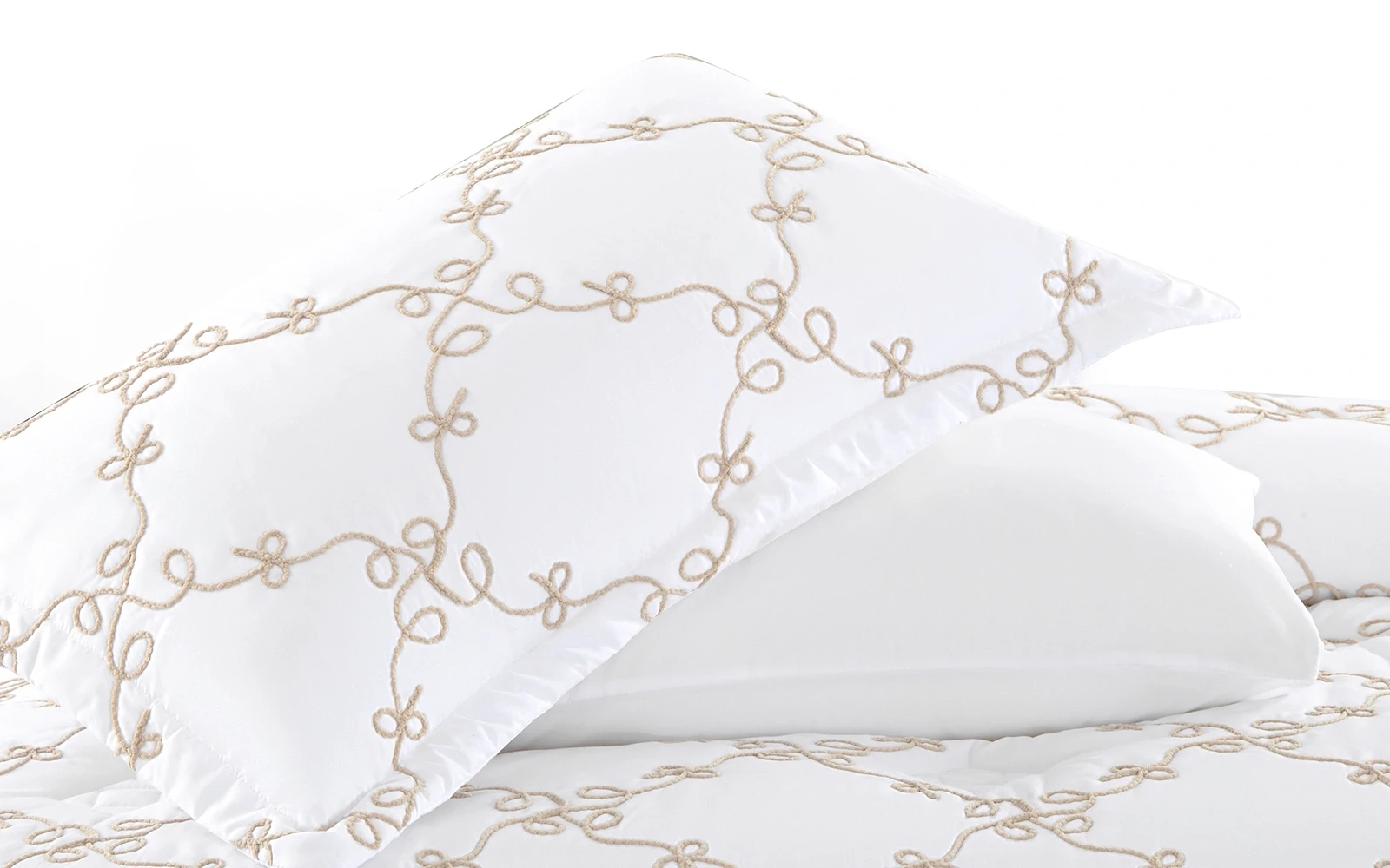 Elyon Comforter Bedding Set 6 PCS - King White & Beige