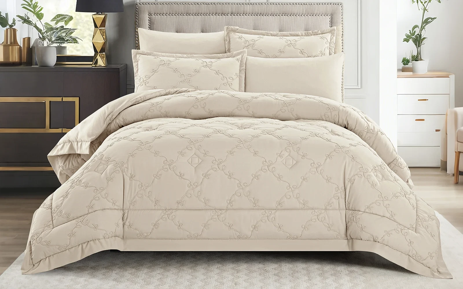 Elyon Comforter Bedding Set 6 PCS - King Beige