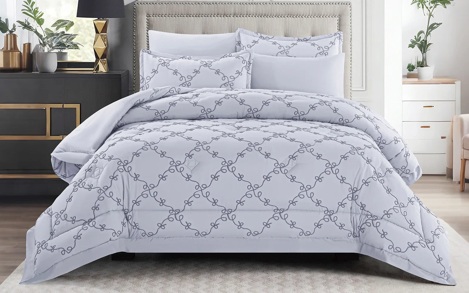 Elyon Comforter Bedding Set 6 PCS - King Silver & D.Grey