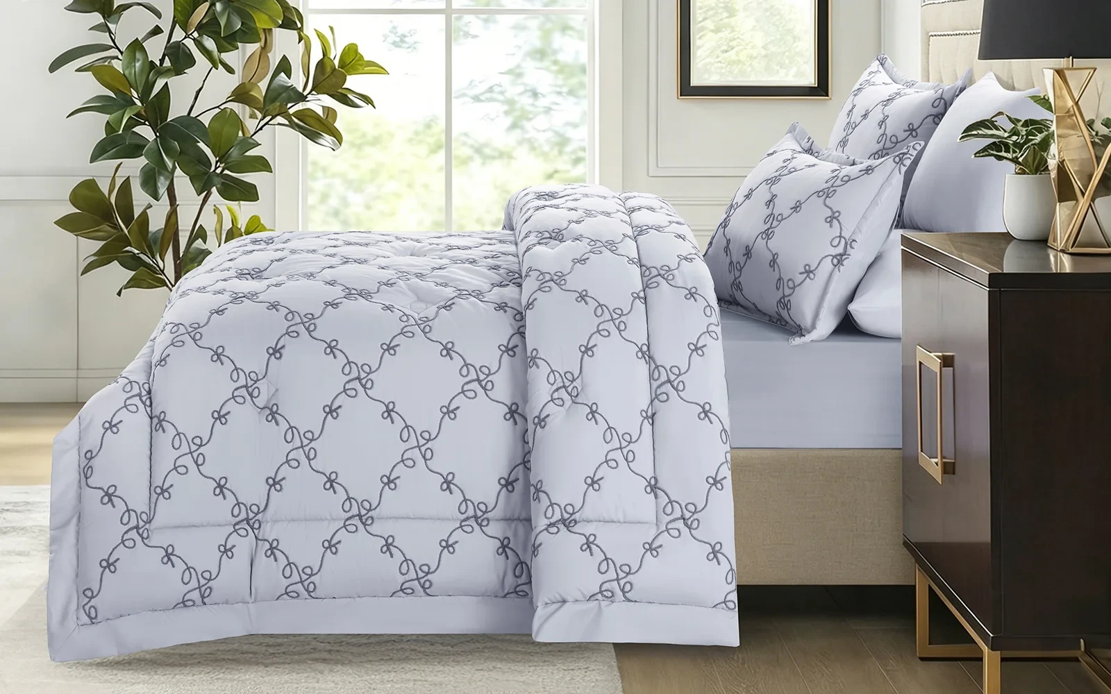 Elyon Comforter Bedding Set 6 PCS - King Silver & D.Grey
