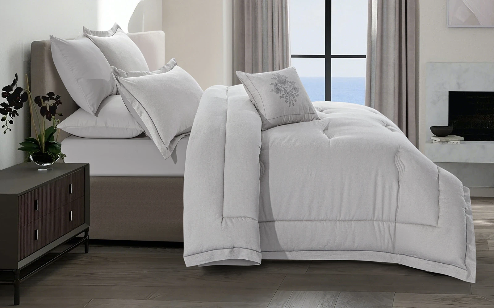 Narjes Cotton Comforter Bedding Set 7 PCS - King L.Grey
