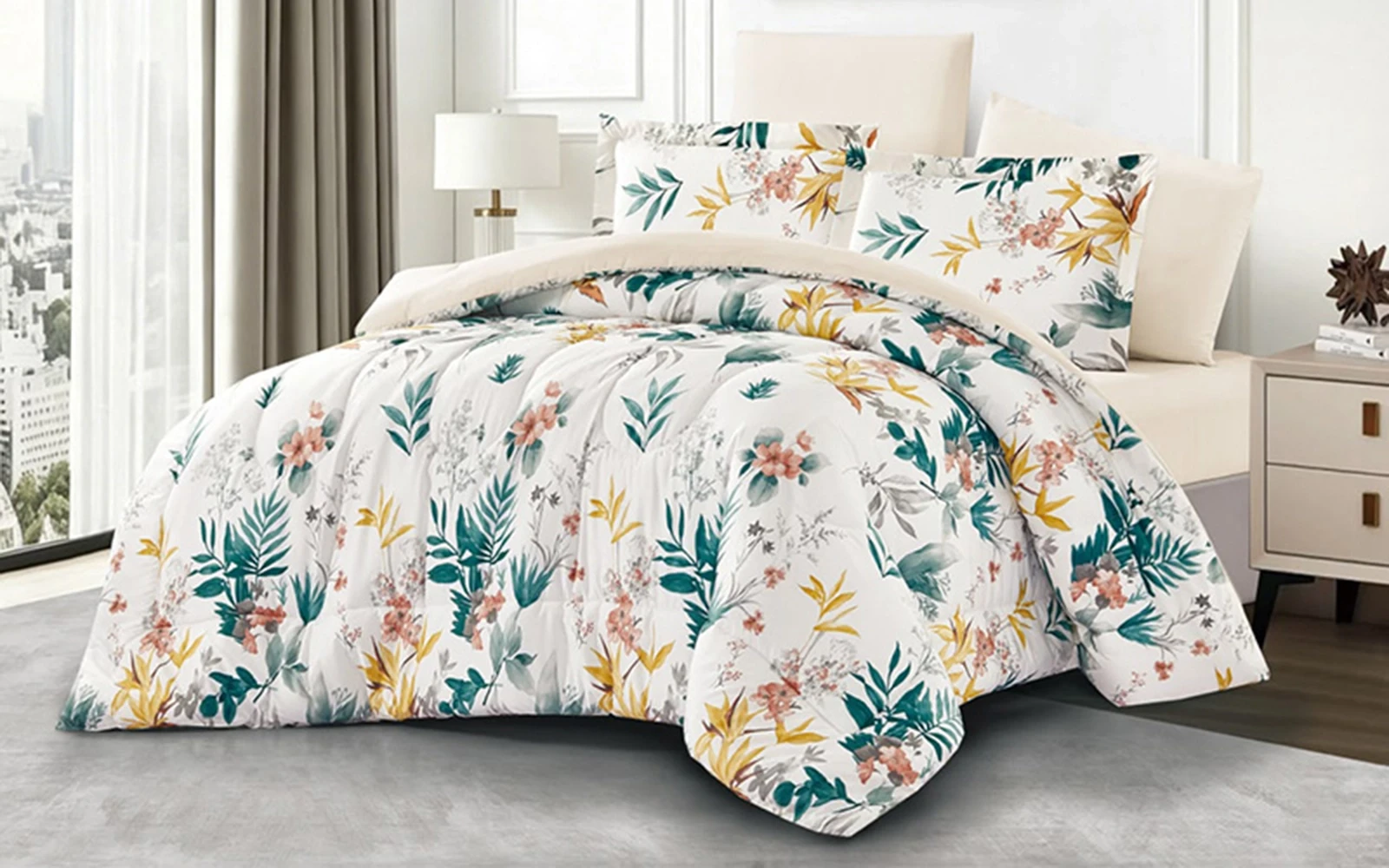 Carrol Printed Comforter Bedding Set 4 Pcs - King Multi Color