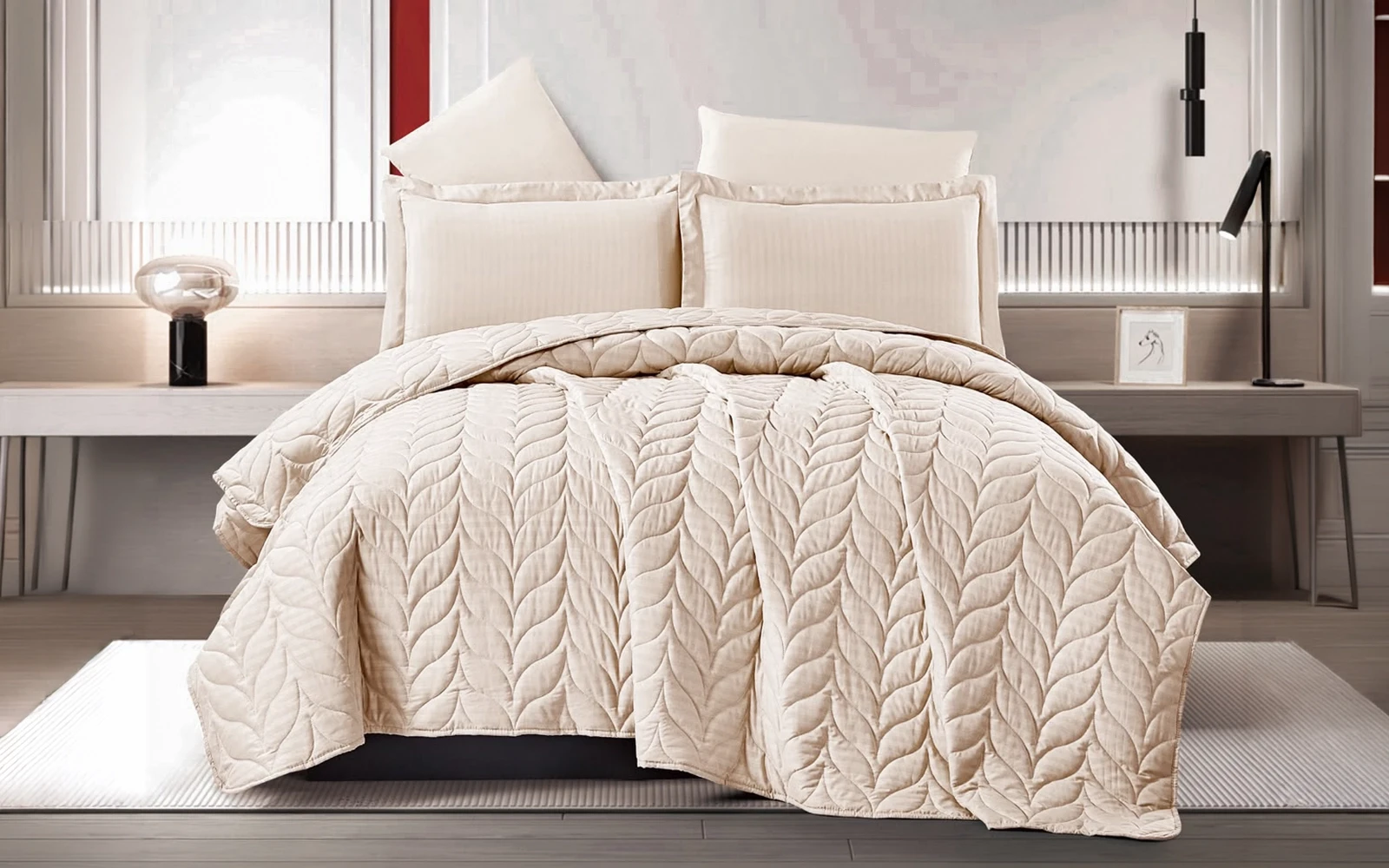 Rova BedSpread Bedding Set 4 PCS - King L.Beige