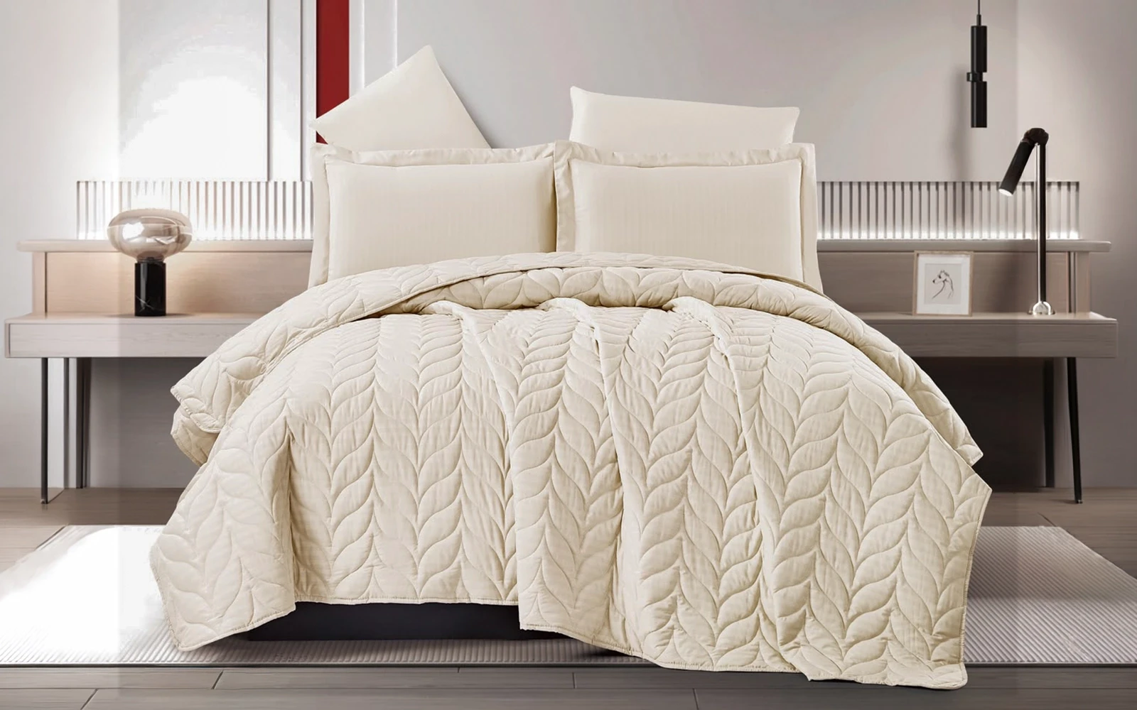 Rova BedSpread Bedding Set 4 PCS - King Cream