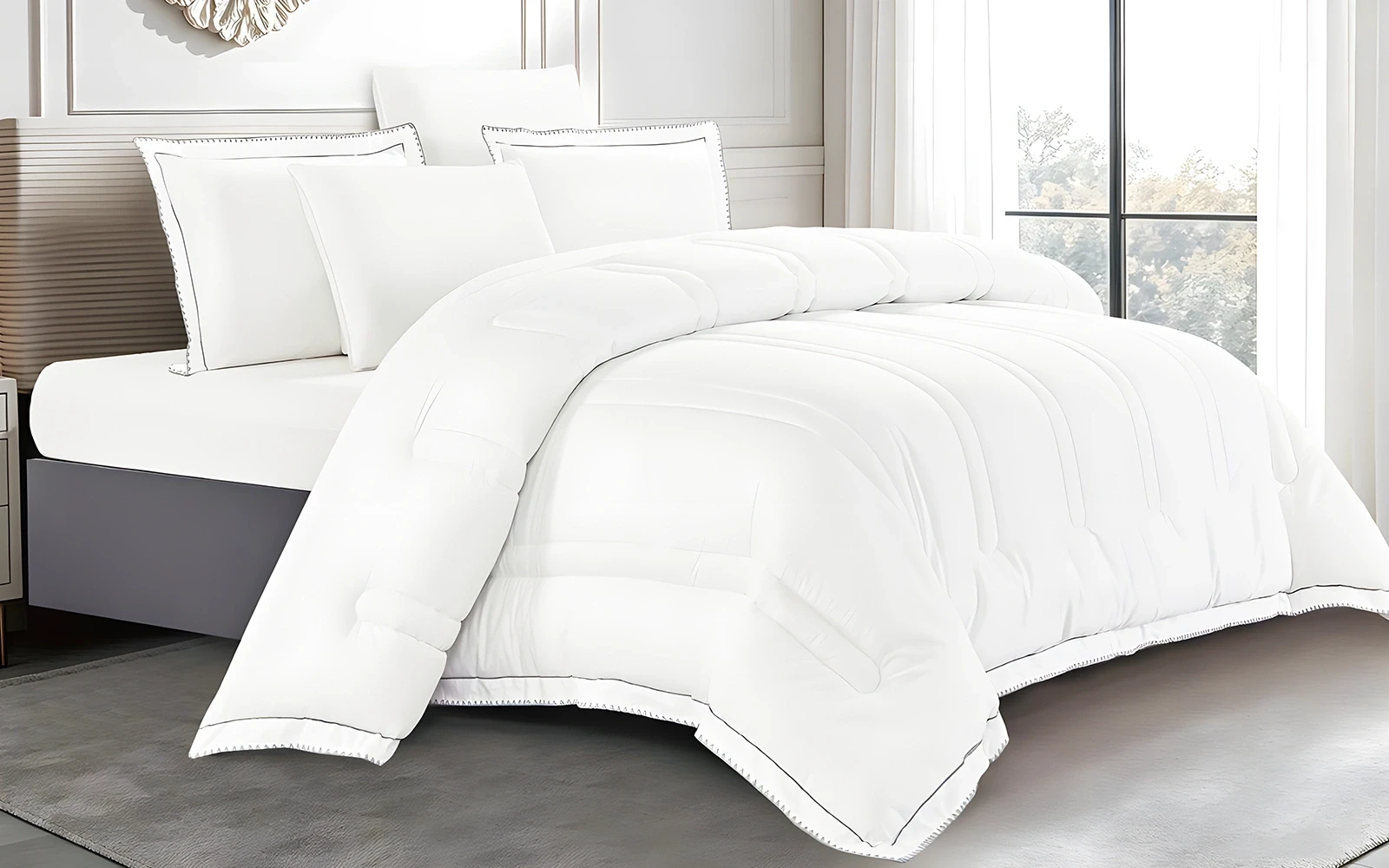 Ken Hotel Cotton Comforter Bedding Set 6 PCS - King White