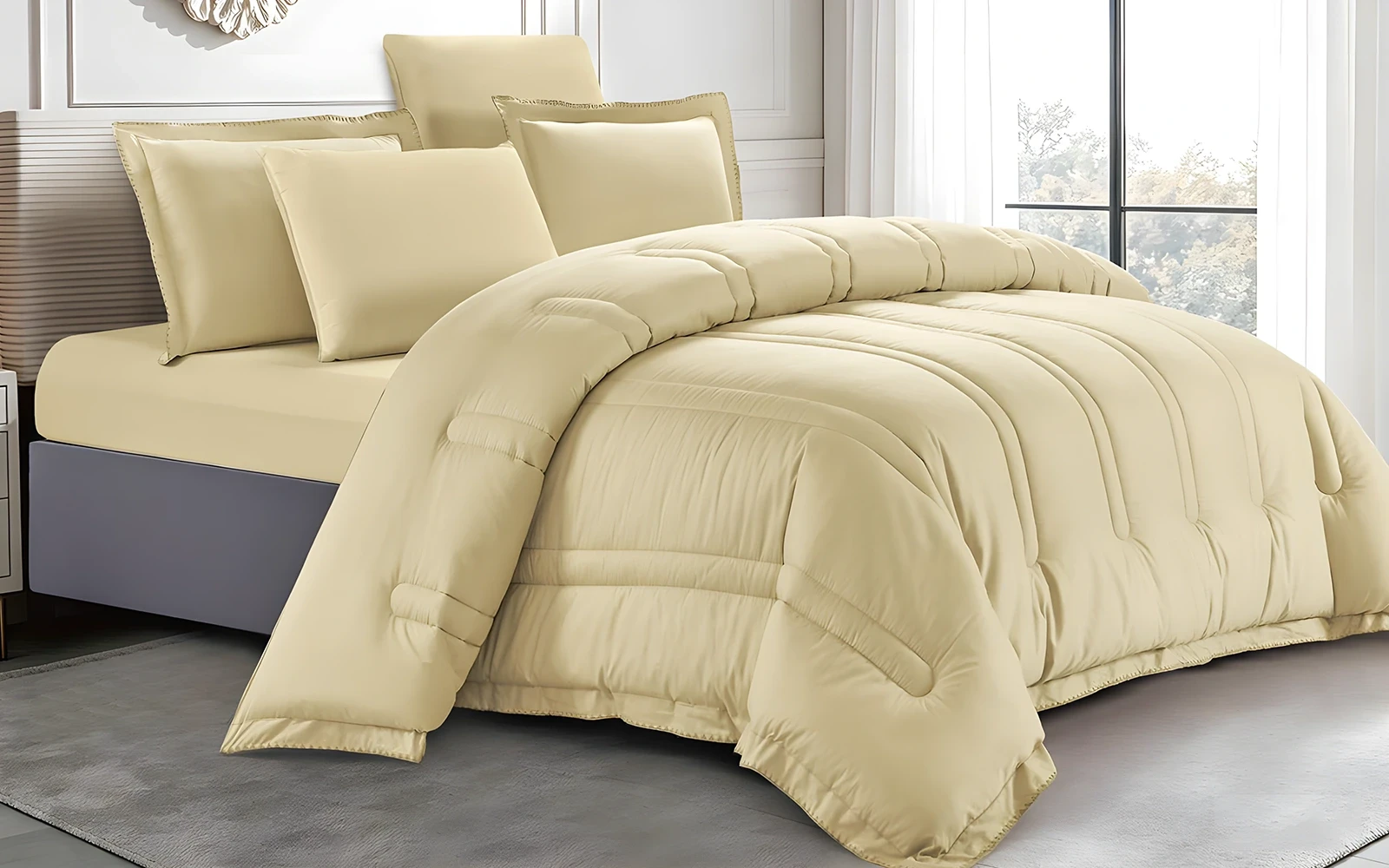 Ken Hotel Cotton Comforter Bedding Set 6 PCS - King Beige