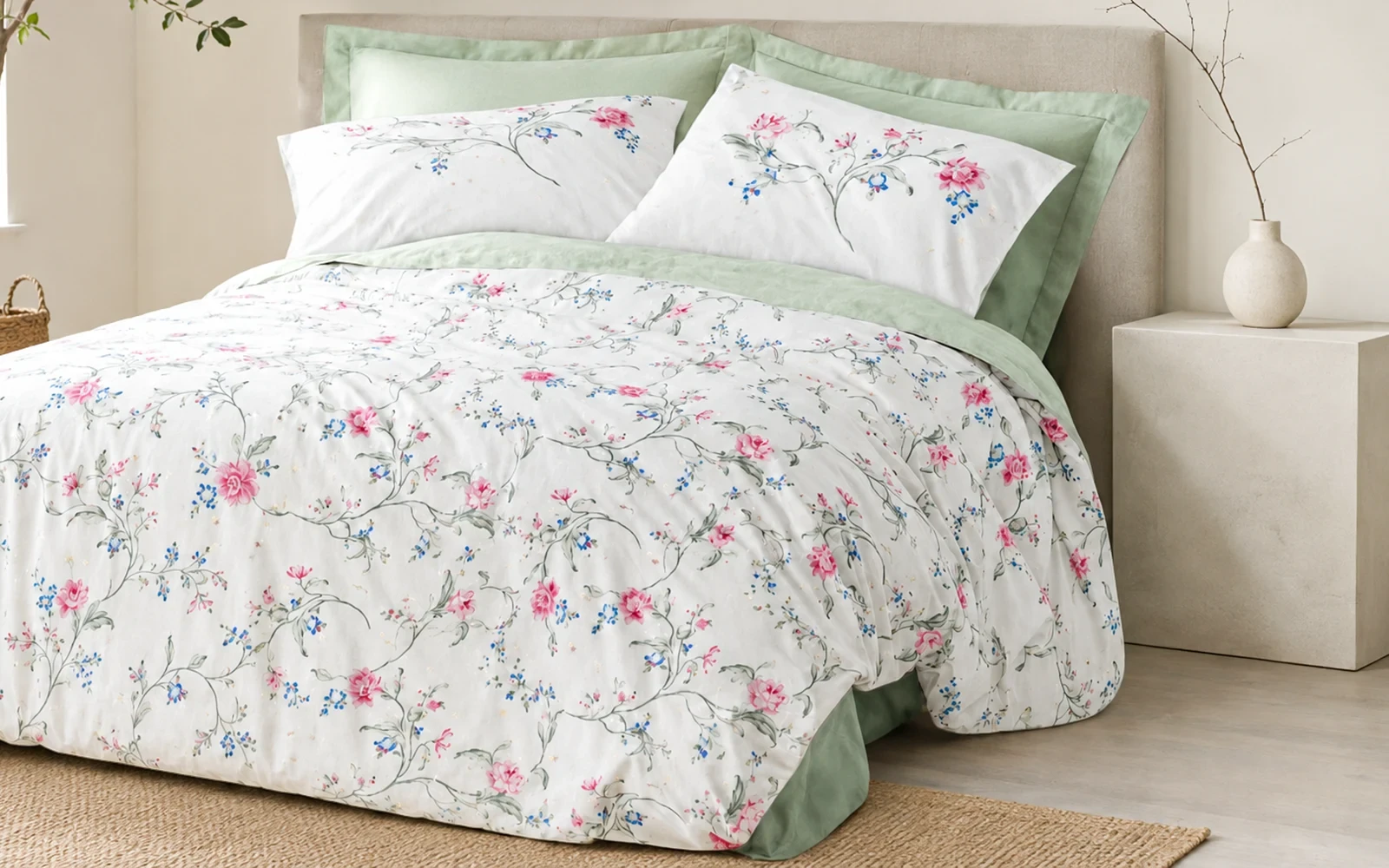 Al Saad Home Turkey Cotton Printed Comforter Bedding Set 4 PCS - Queen Multi Color