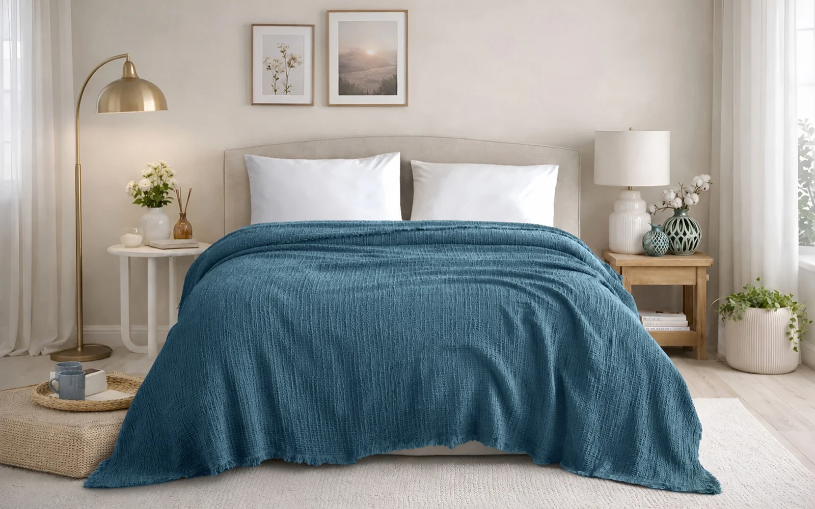 Hobby Turkey Cotton Jacquard Pique Bedspread 1 PC – King Navy