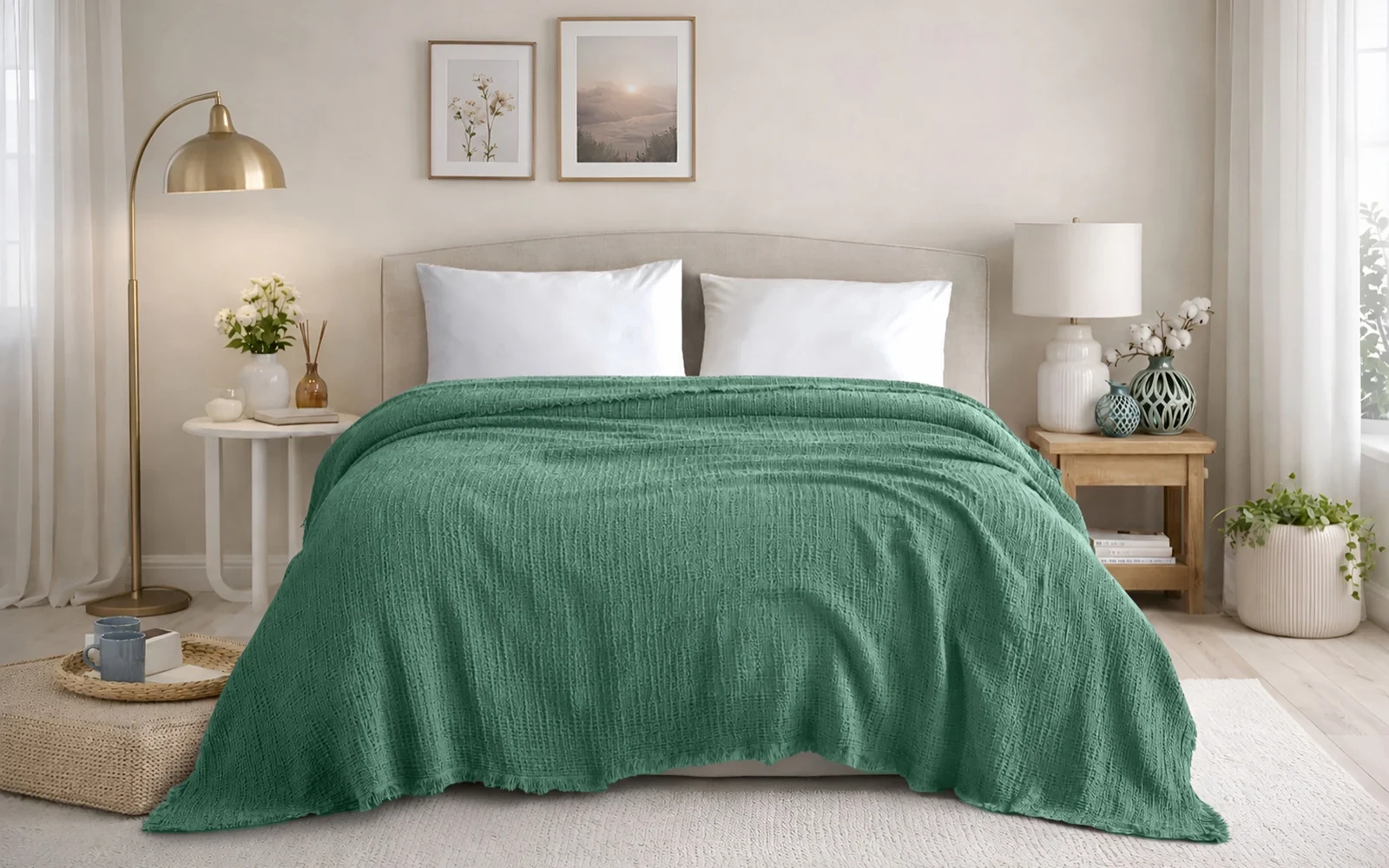 Hobby Turkey Cotton Jacquard Pique Bedspread 1 PC – King D.Green