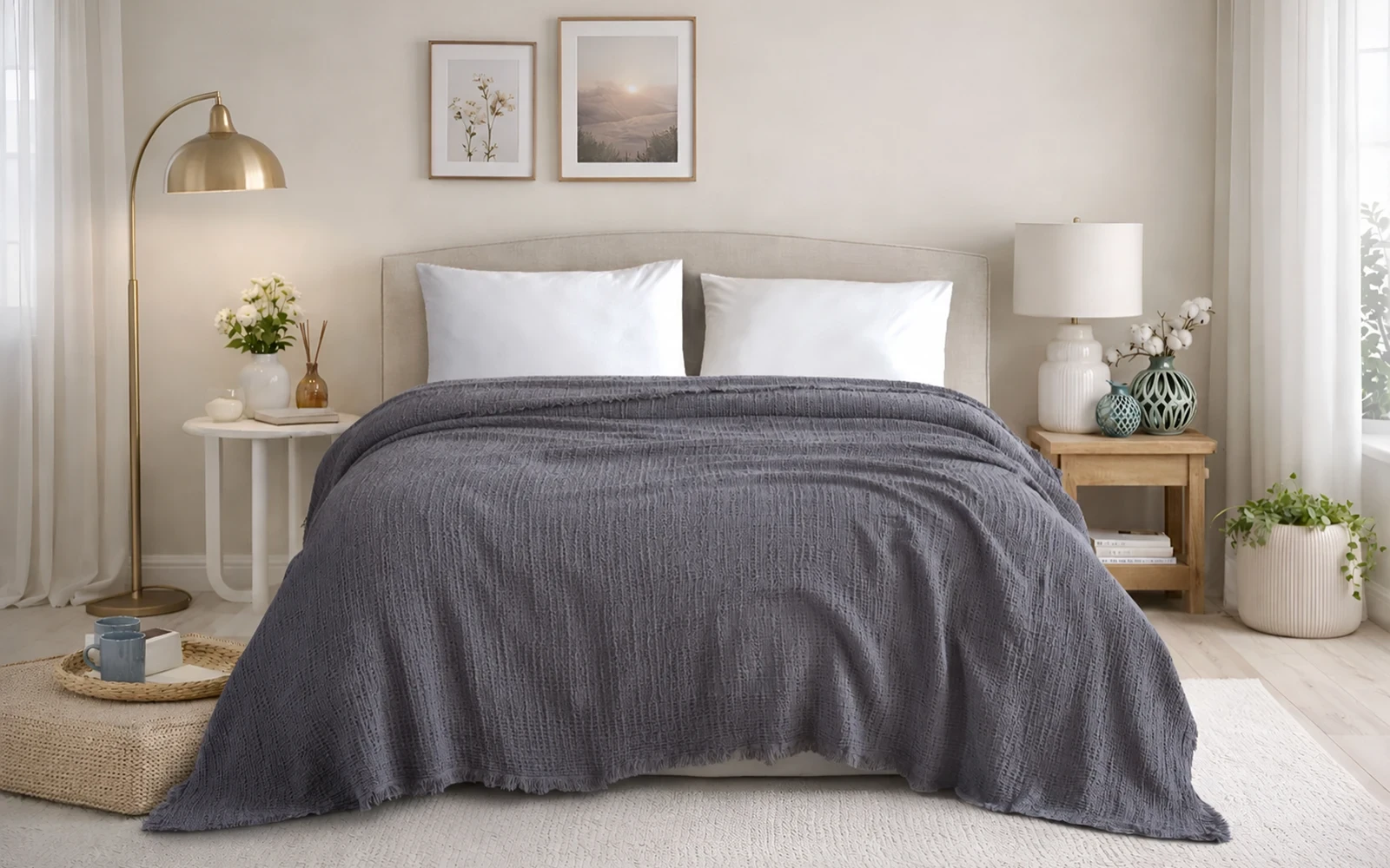 Hobby Turkey Cotton Jacquard Pique Bedspread 1 PC – King D.Grey