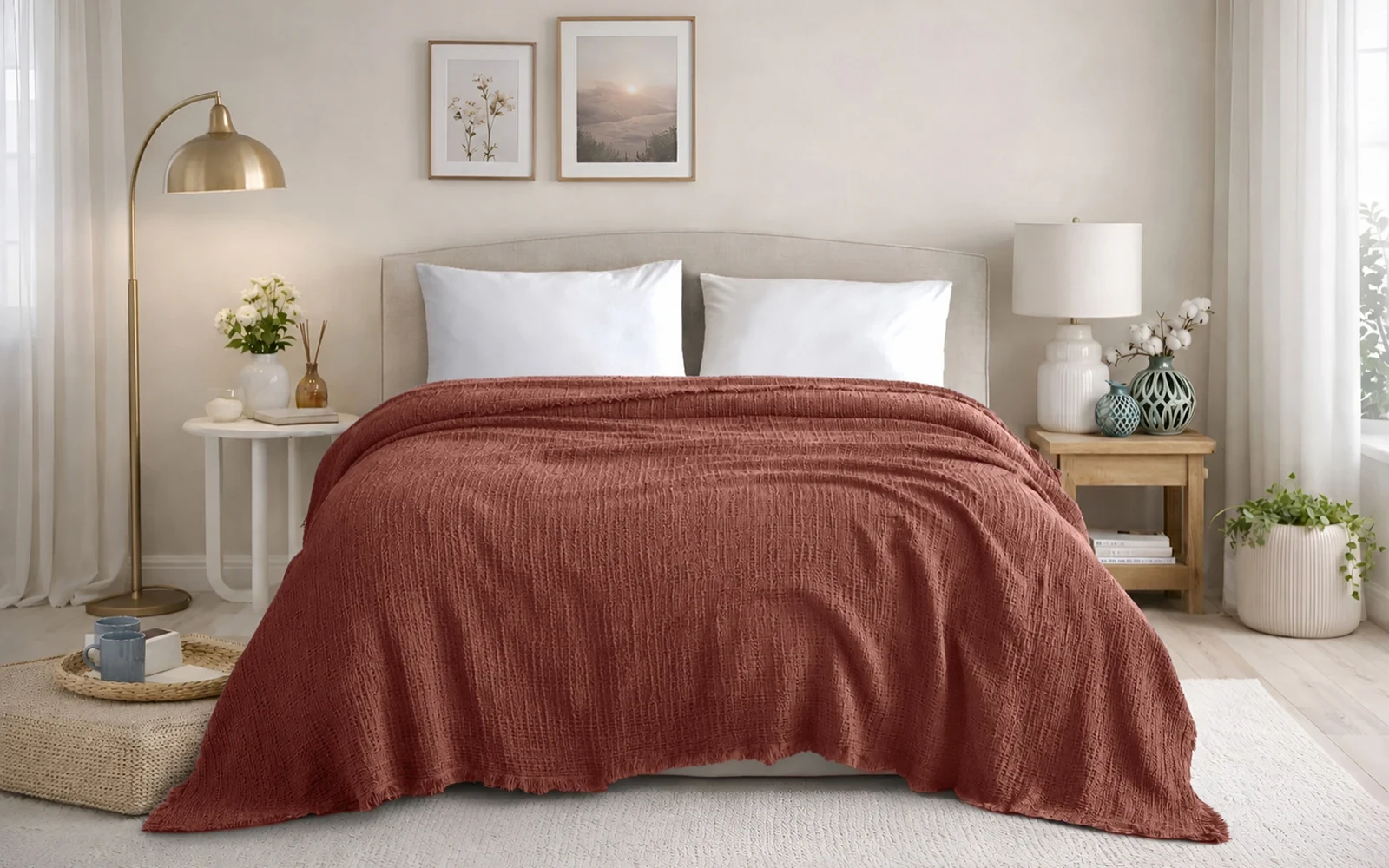 Hobby Turkey Cotton Jacquard Pique Bedspread 1 PC – King Burgundy