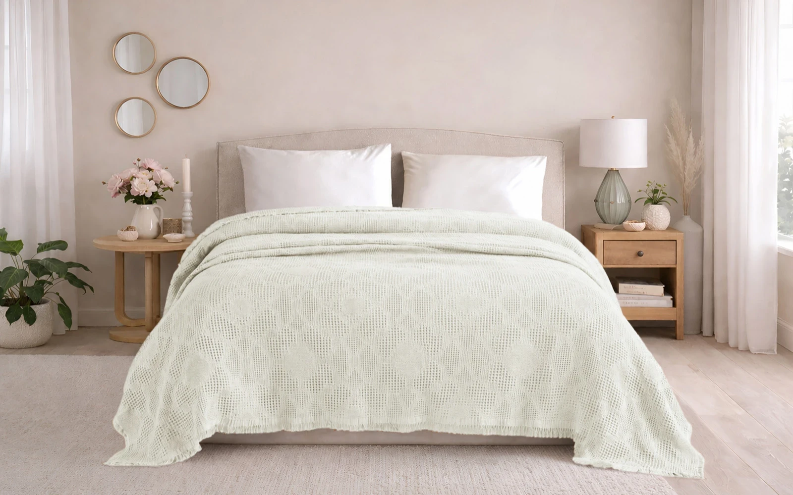 Hobby Turkey Cotton Jacquard Pique Bedspread 1 PC – King Cream