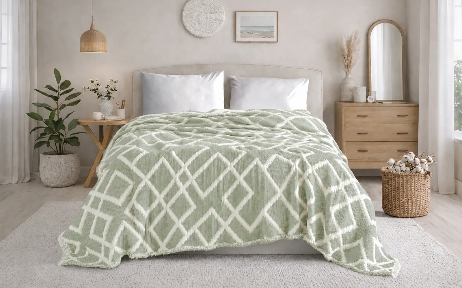 Hobby Turkey Cotton Jacquard Pique Bedspread 1 PC – King Mint