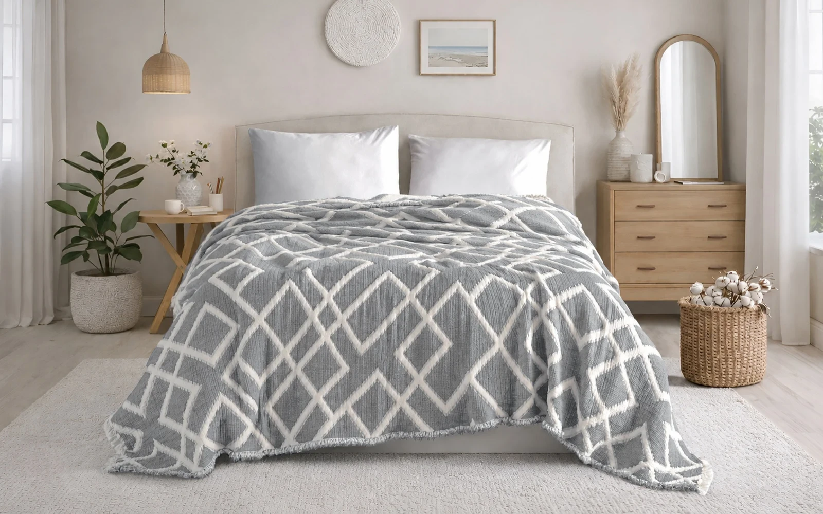 Hobby Turkey Cotton Jacquard Pique Bedspread 1 PC – King D.Grey